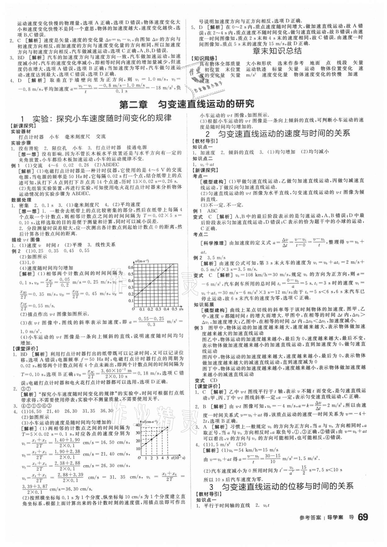 2020年全品学练考高中物理必修第一册人教版 参考答案第3页