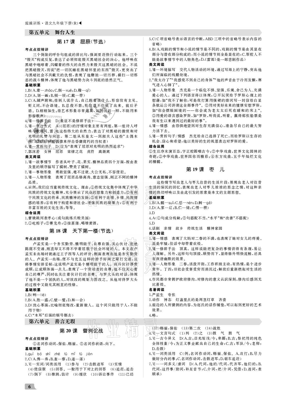 2021年超越訓(xùn)練九年級(jí)語(yǔ)文下冊(cè)人教版 參考答案第6頁(yè)