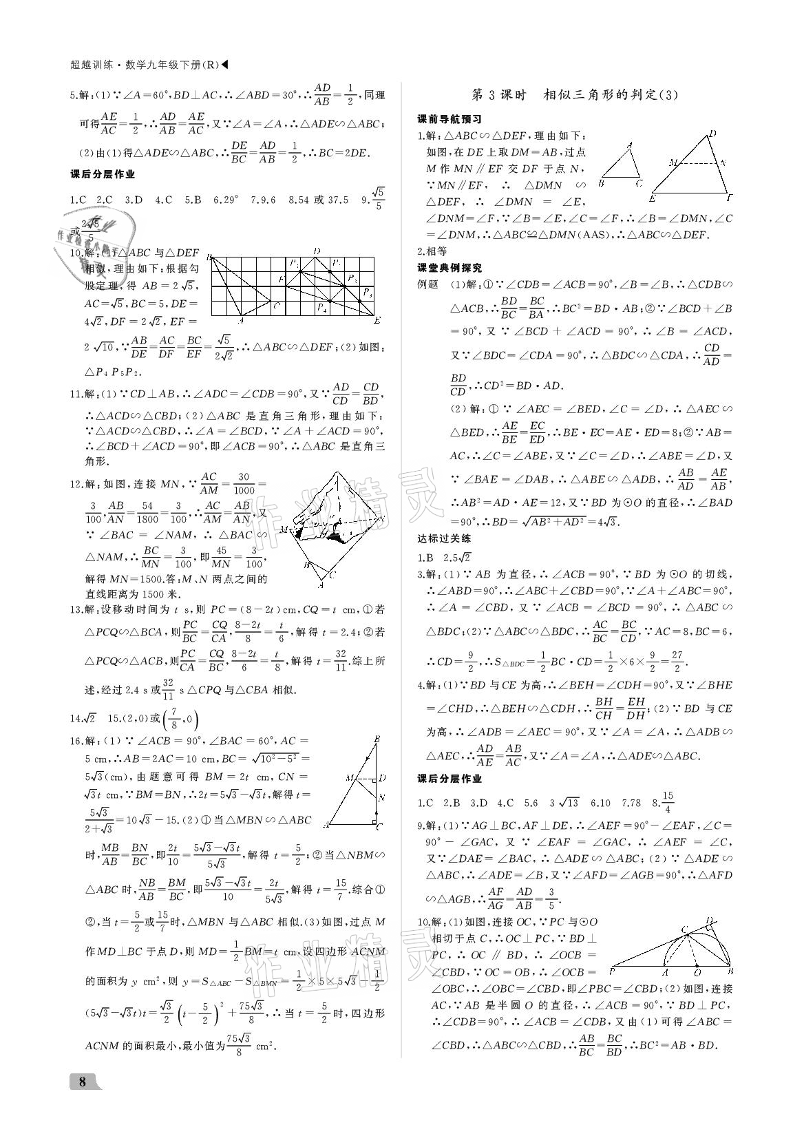 2021年超越訓練九年級數(shù)學下冊人教版 參考答案第8頁