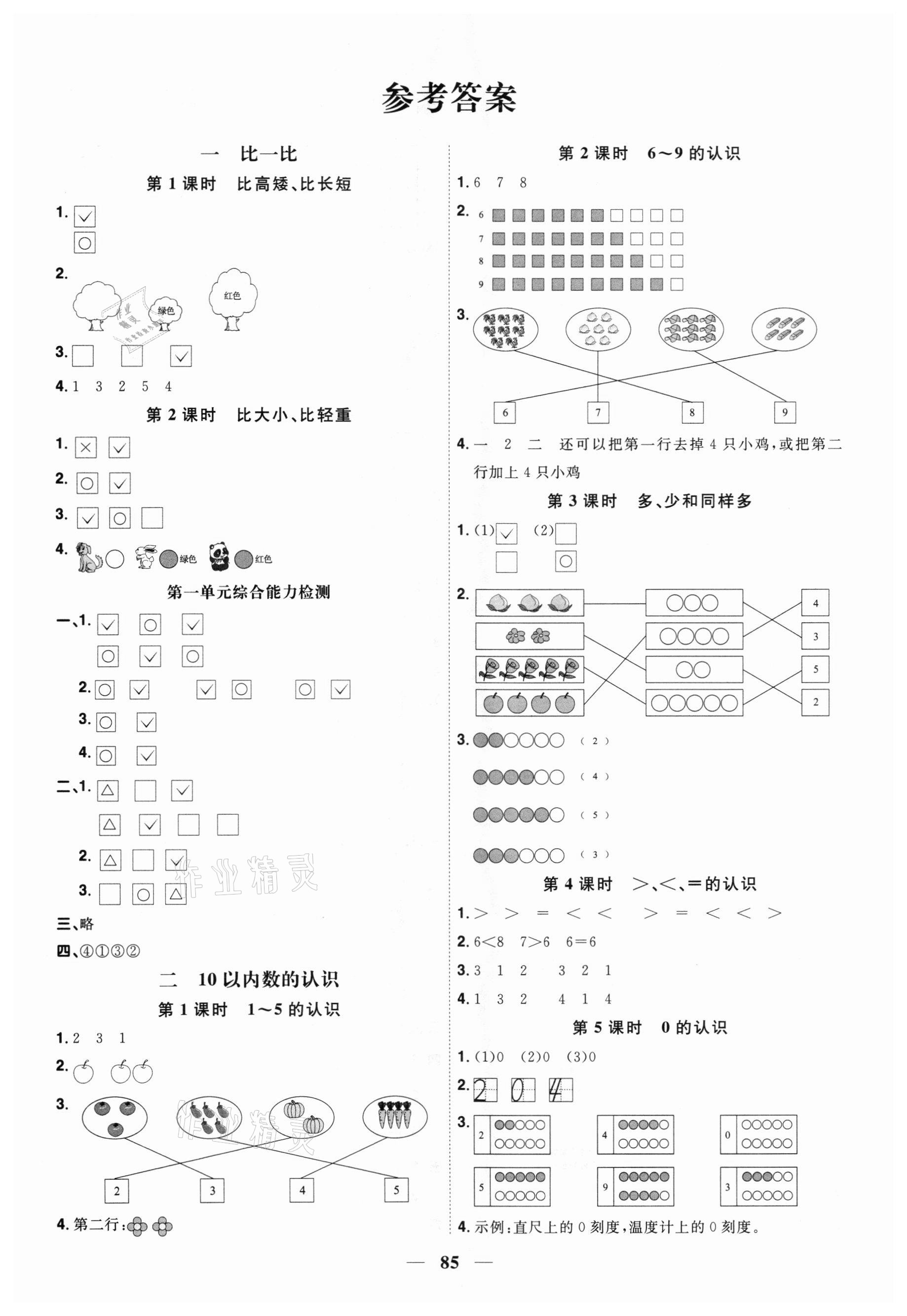 2020年陽光同學(xué)課時(shí)優(yōu)化作業(yè)一年級(jí)數(shù)學(xué)上冊(cè)冀教版 第1頁