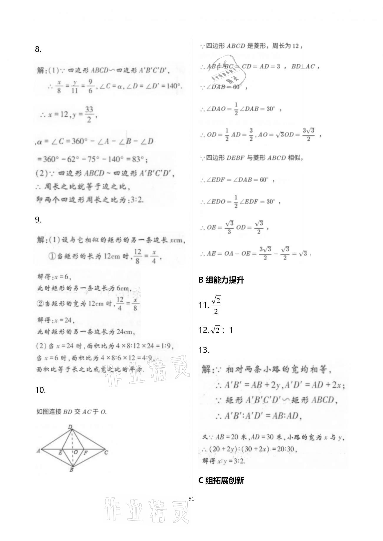 2020年學(xué)典九年級數(shù)學(xué)全一冊北師大版北京時代華文書局 參考答案第51頁