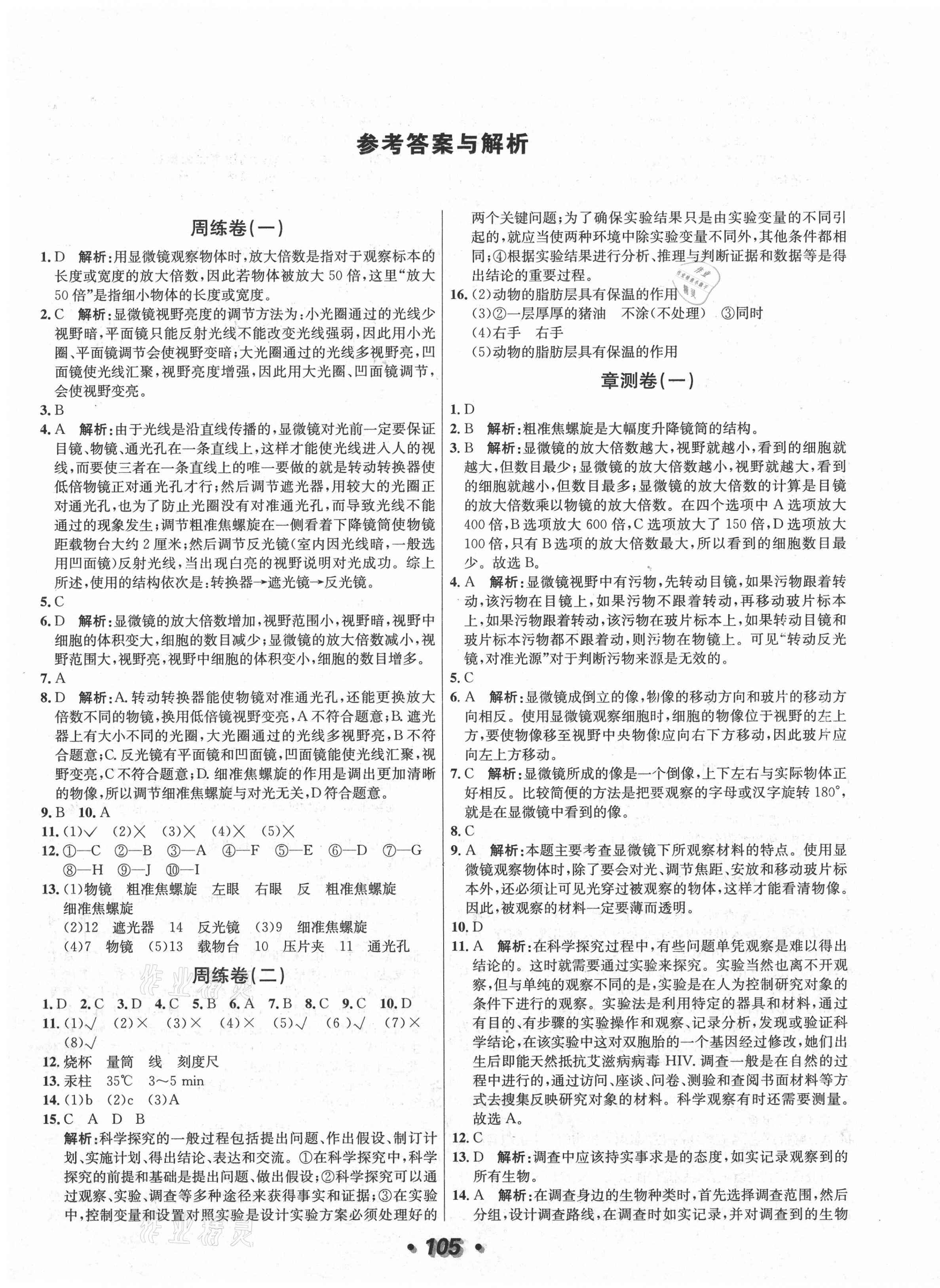 2020年陽光奪冠七年級生物上冊冀少版 第1頁