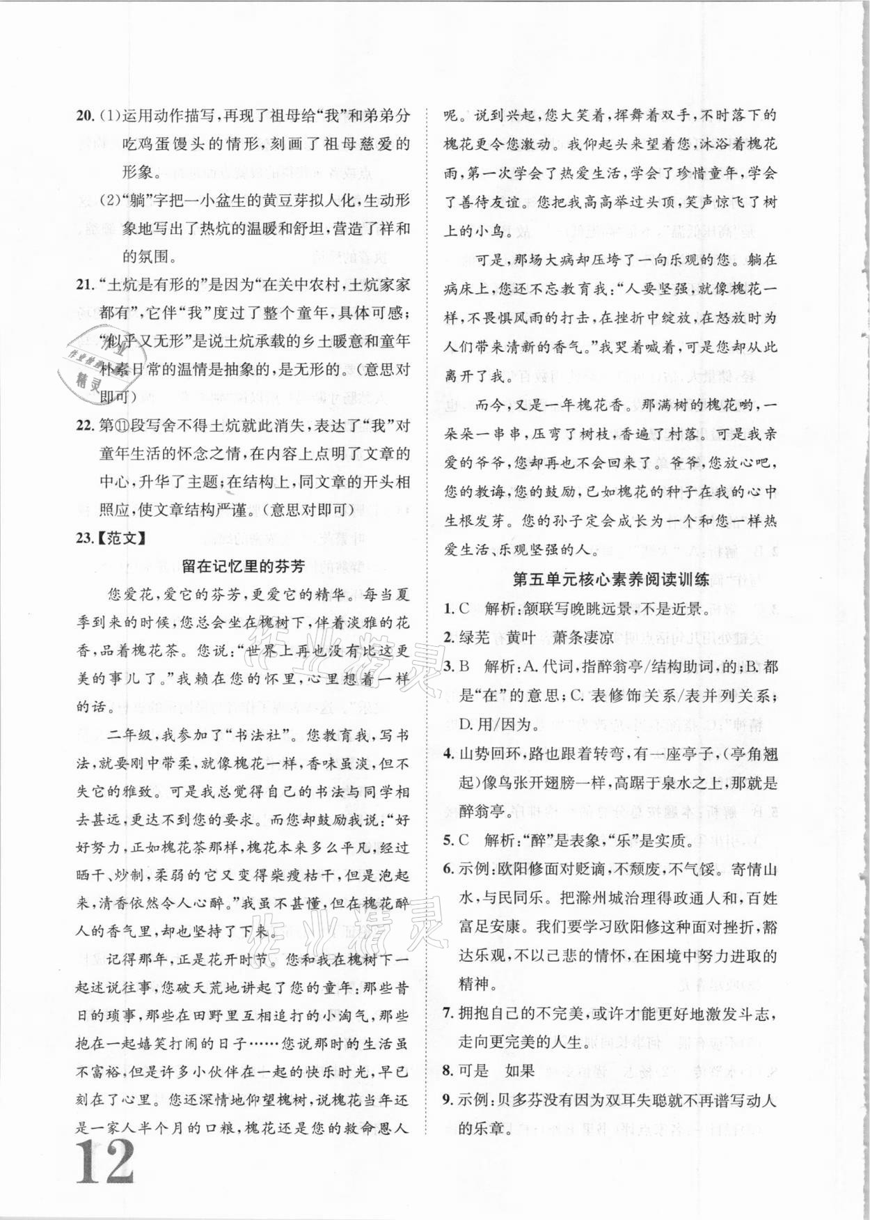 2020年標(biāo)準(zhǔn)卷九年級語文全一冊人教版長江出版社 第12頁