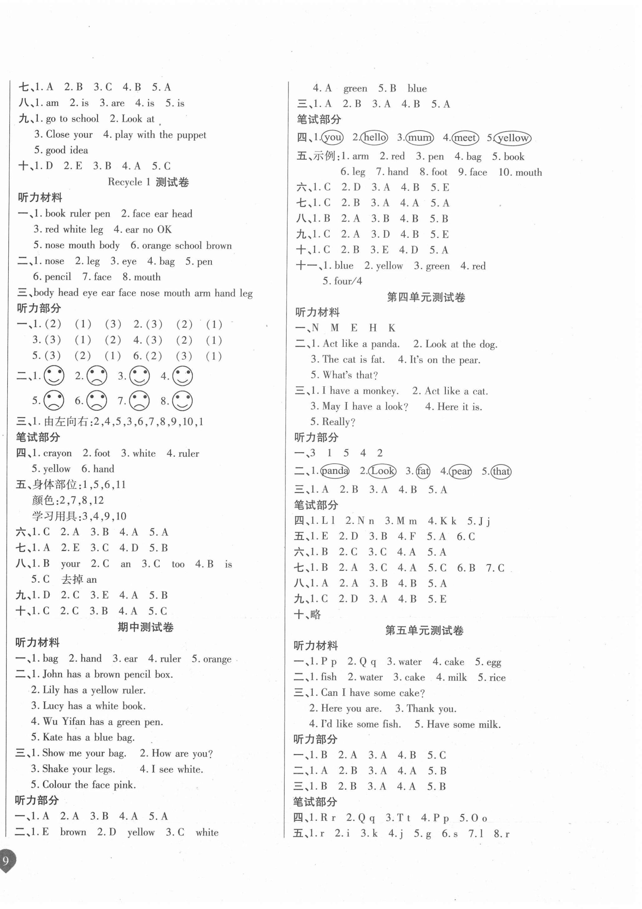 2020年名師彩卷三年級(jí)英語(yǔ)上冊(cè)人教PEP版 參考答案第2頁(yè)