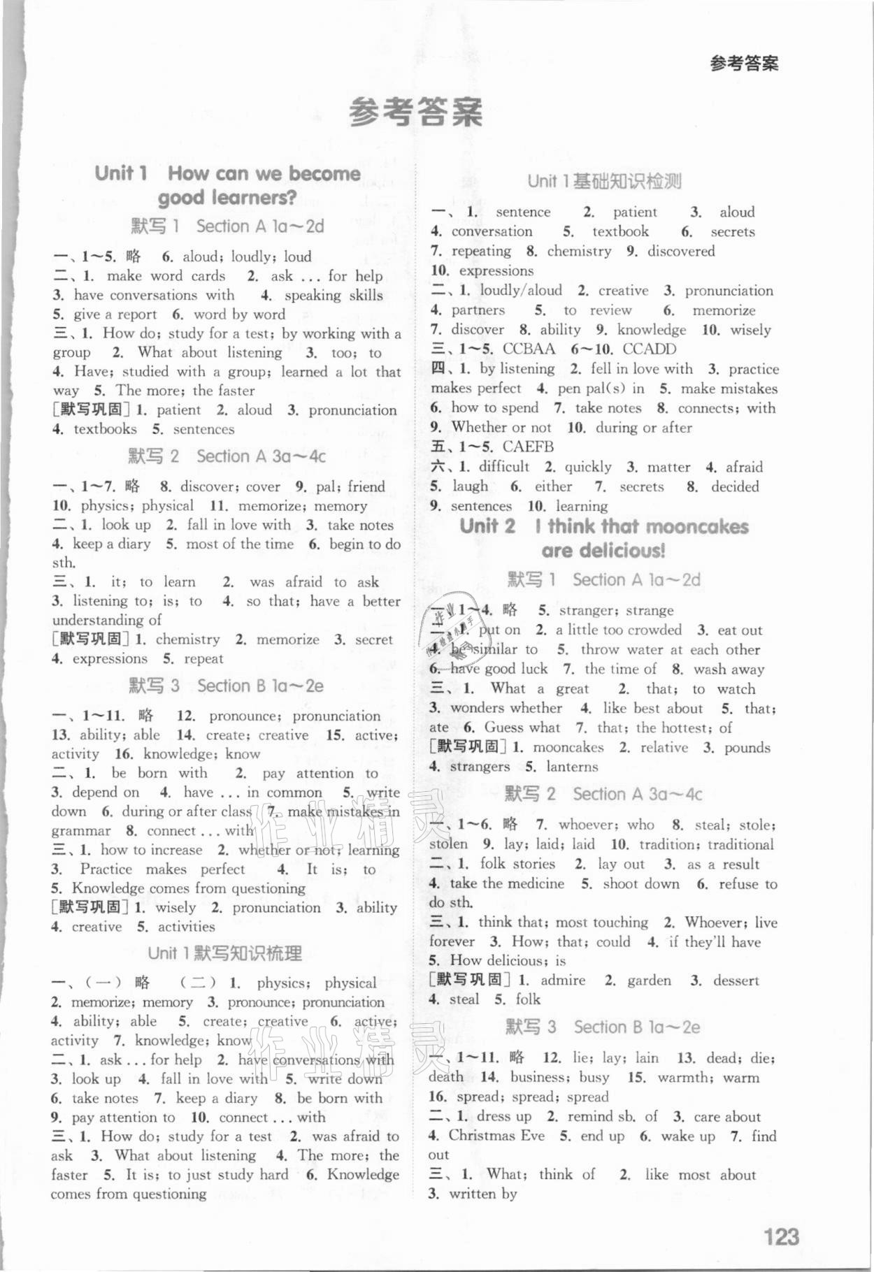 2020年通城學(xué)典初中英語默寫能手九年級(jí)全一冊(cè)人教版 參考答案第1頁