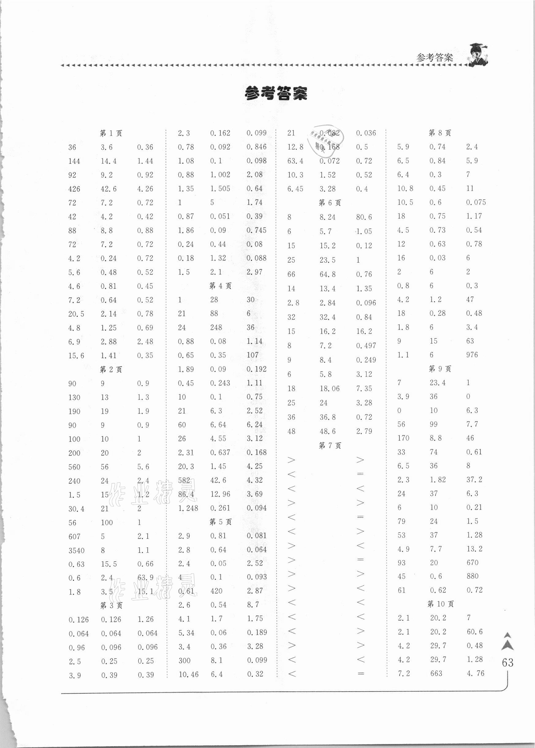 2020年黃岡小狀元口算速算練習(xí)冊(cè)五年級(jí)數(shù)學(xué)上冊(cè)北京課改版 第1頁(yè)