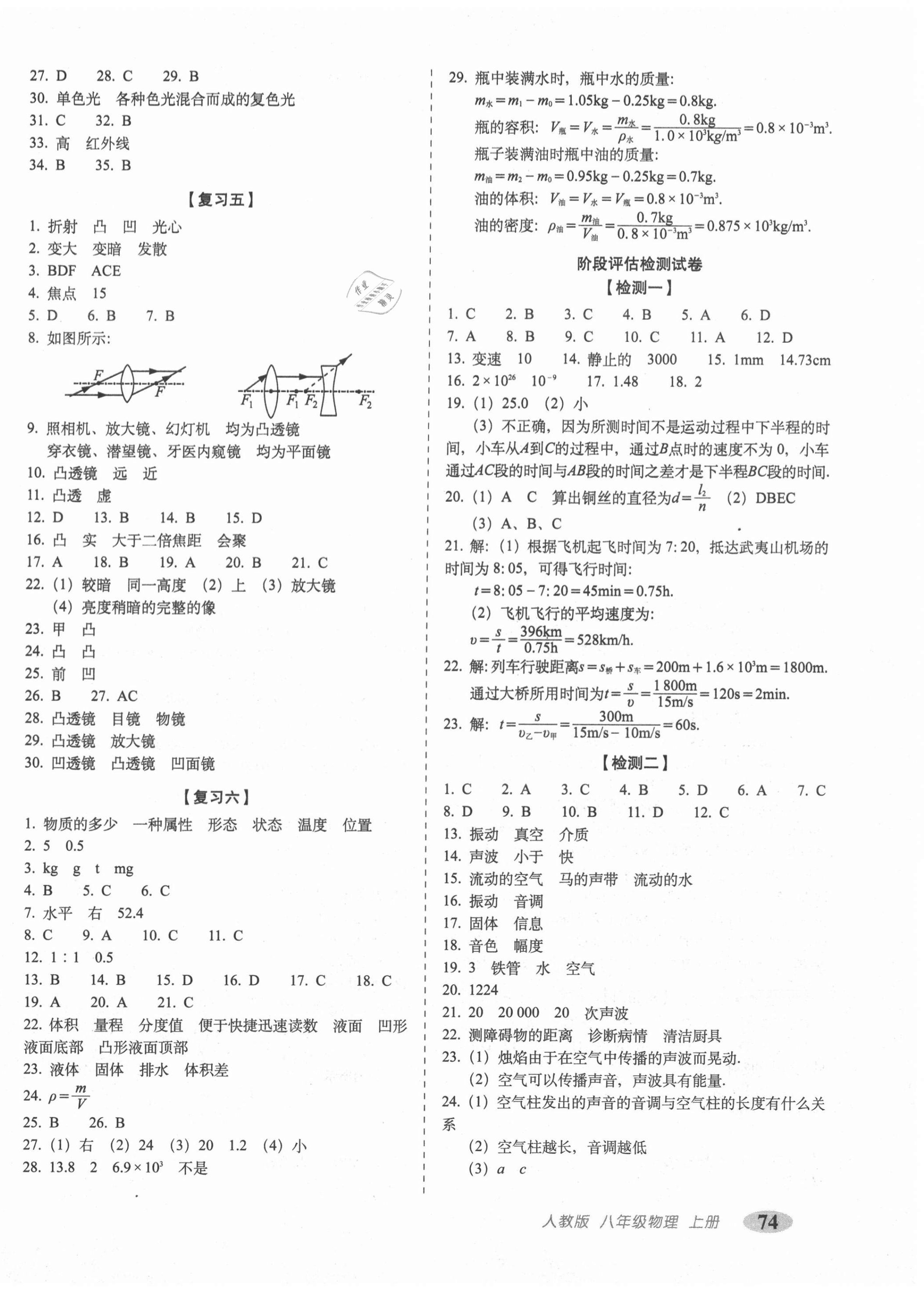 2020年聚能闖關(guān)期末復(fù)習(xí)沖刺卷八年級物理上冊人教版 參考答案第2頁