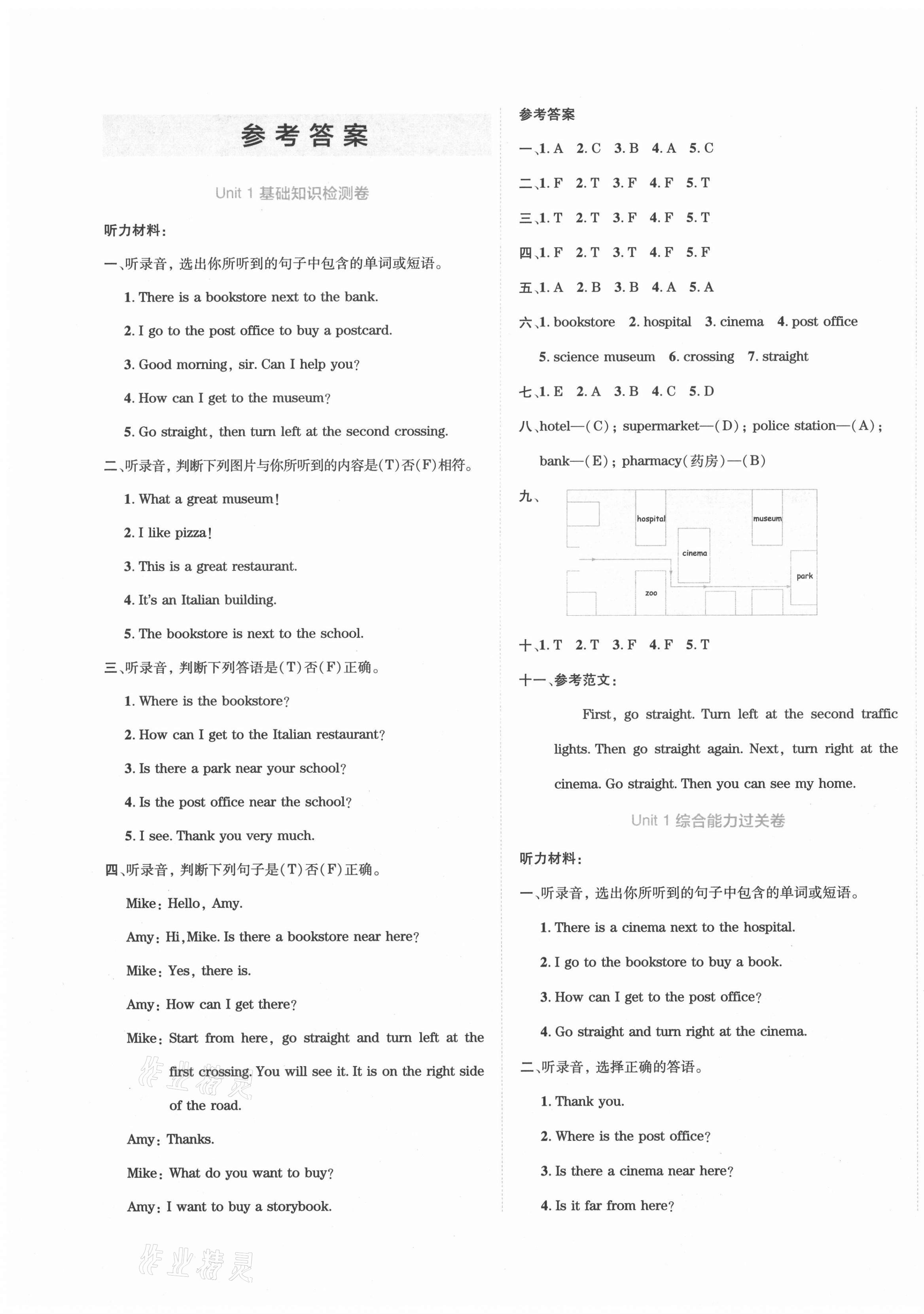 2020年開學(xué)了好卷100分六年級(jí)英語上冊(cè)人教PEP版 參考答案第1頁