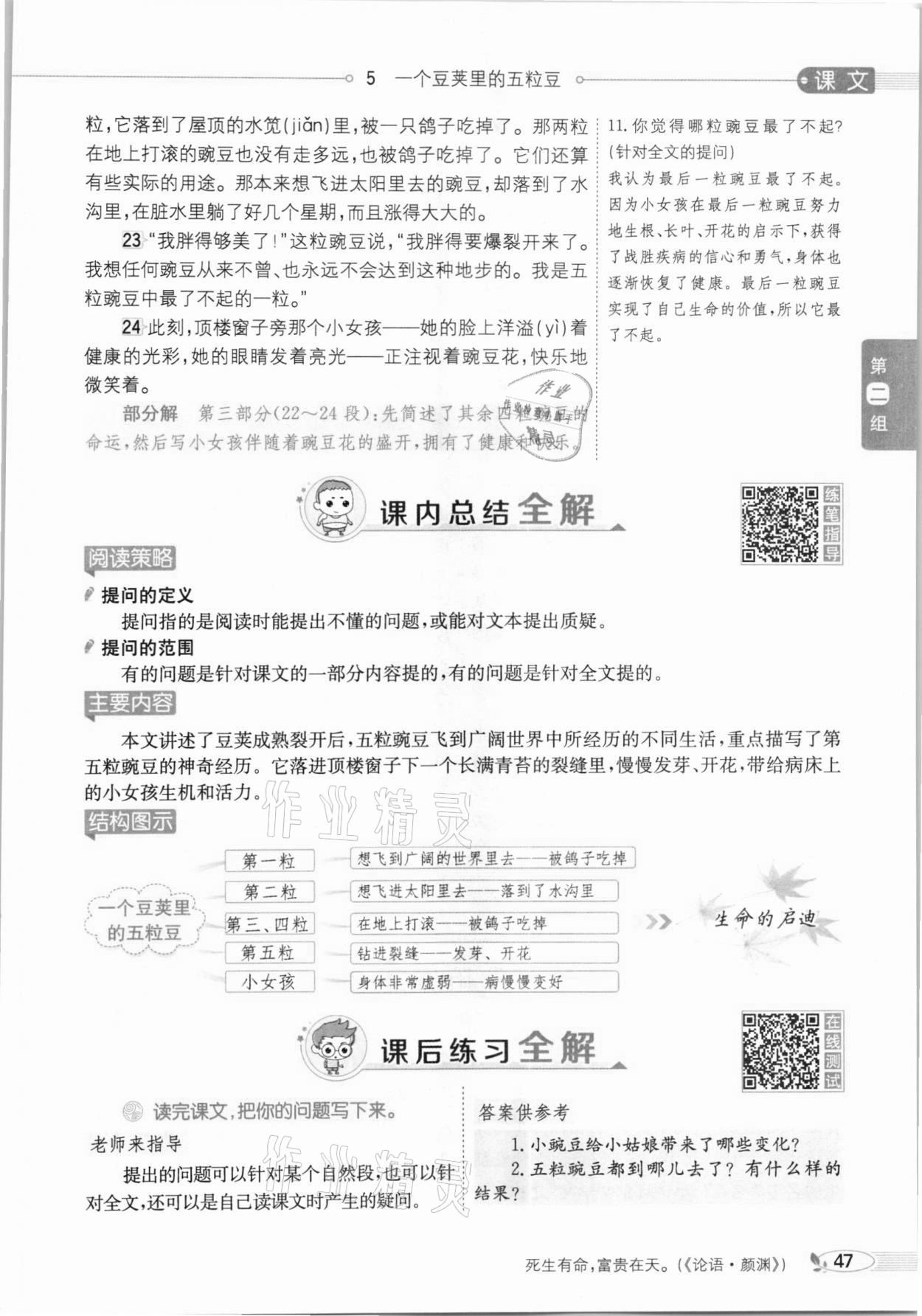 2020年教材課本四年級語文上冊人教版五四制 參考答案第47頁