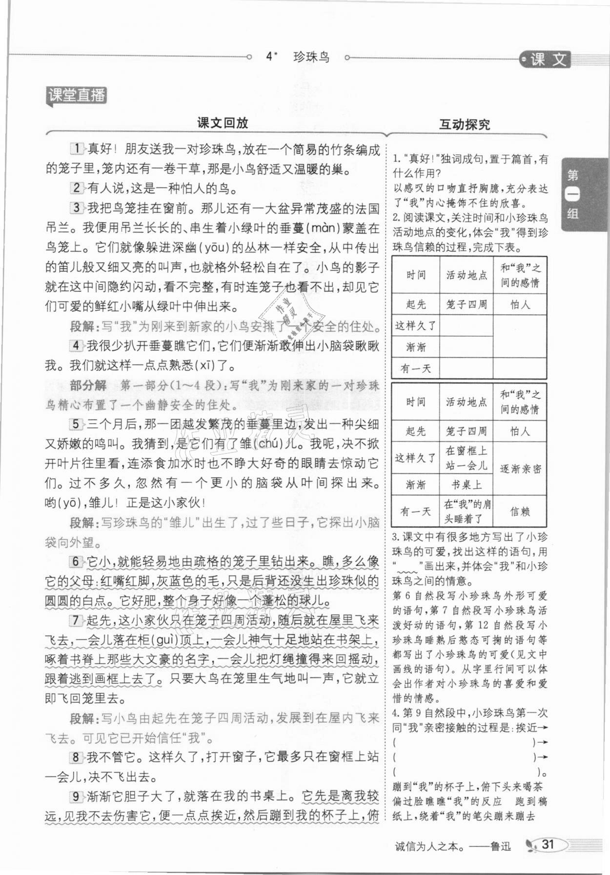 2020年教材課本五年級語文上冊人教版五四制 參考答案第31頁