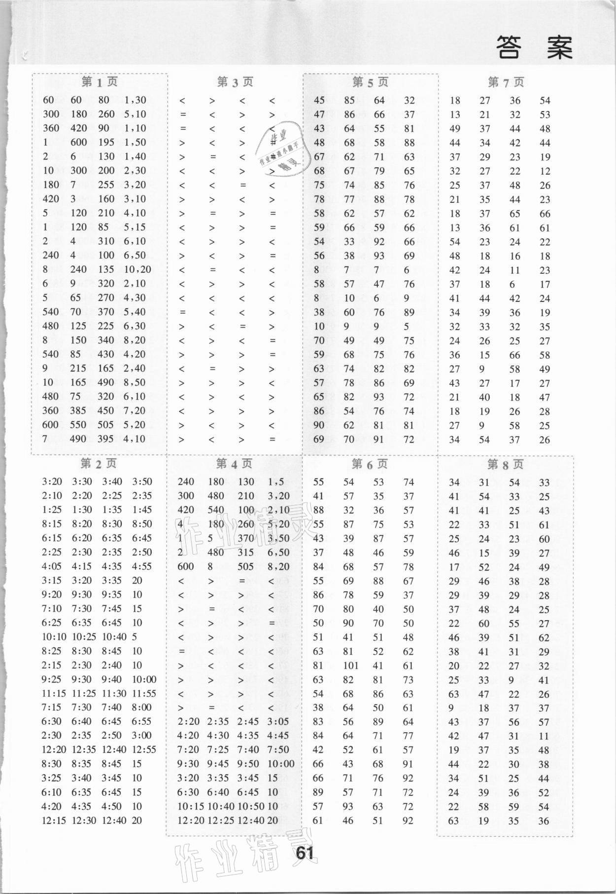 2020年全橫式每天100道口算題卡計時測評三年級上冊人教版 第1頁