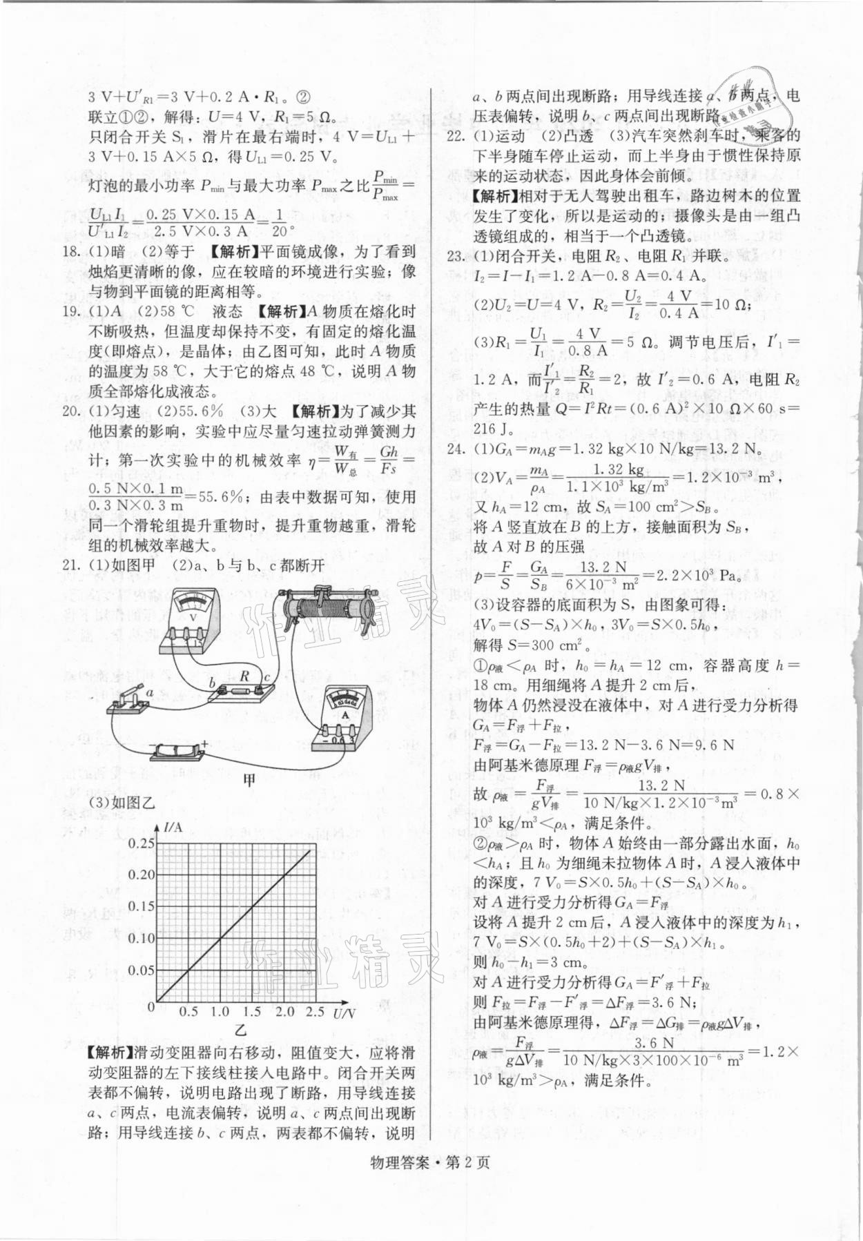 2021年湖南中考必備物理人教版 參考答案第2頁