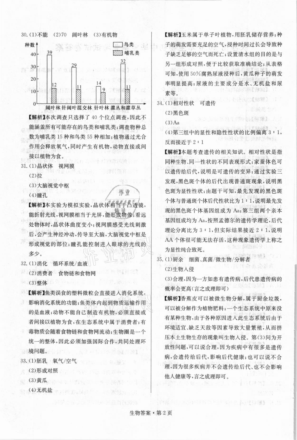 2021年湖南中考必備生物人教版 參考答案第2頁