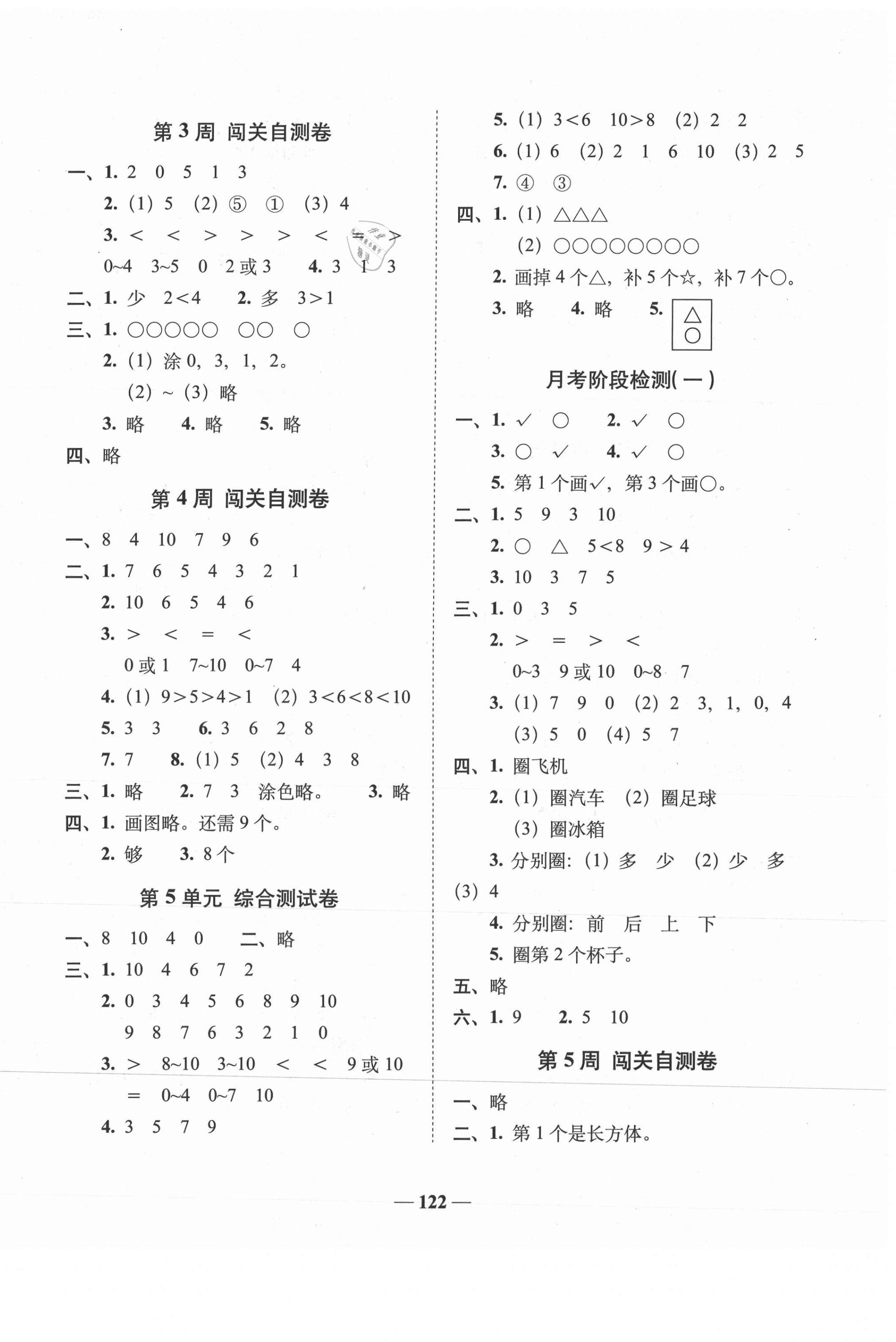 2020年A加全程練考卷一年級數(shù)學(xué)上冊蘇教版 第2頁
