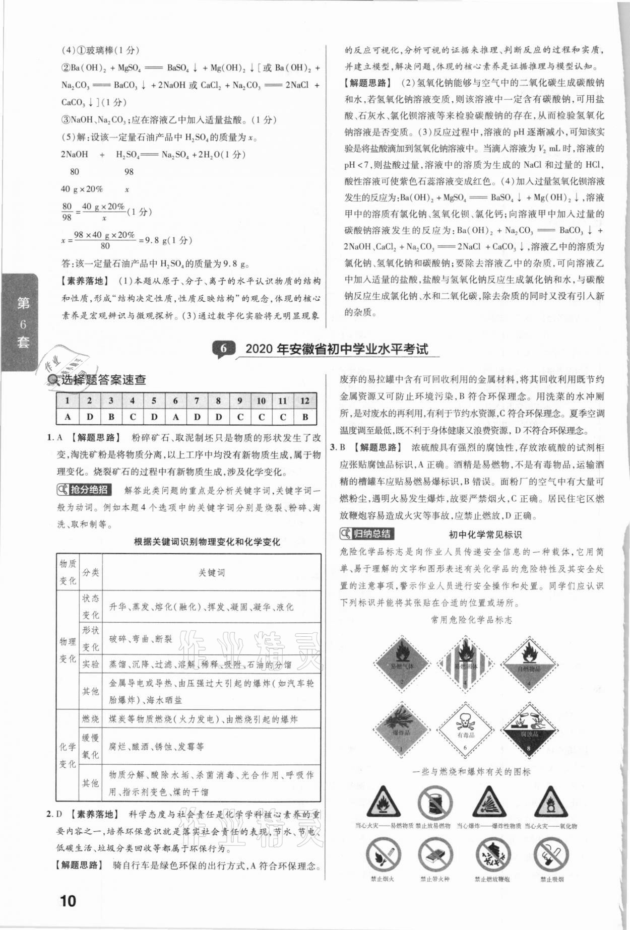 2020年金考卷全國(guó)各省市中考真題匯編45套化學(xué) 參考答案第10頁(yè)