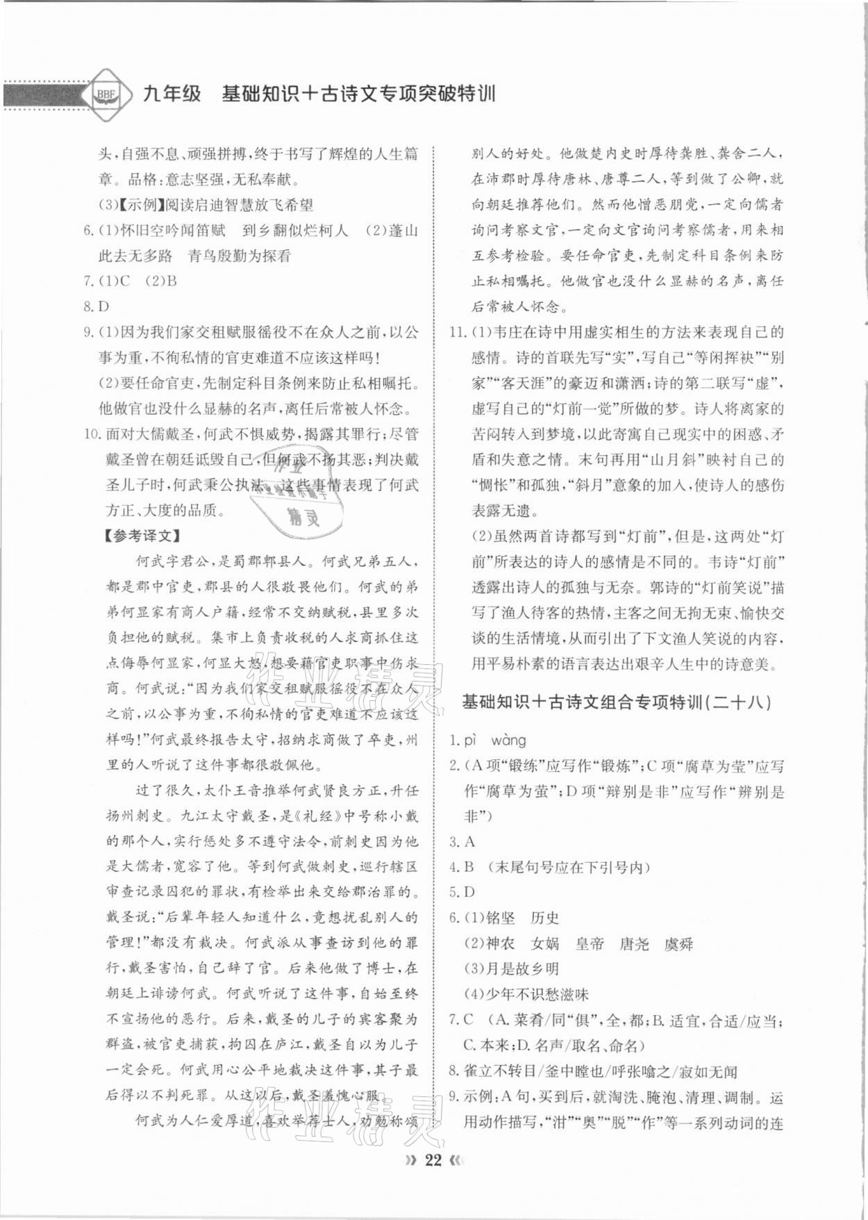 2020年初中语文中考专项突破特训基础知识加古诗文 第22页