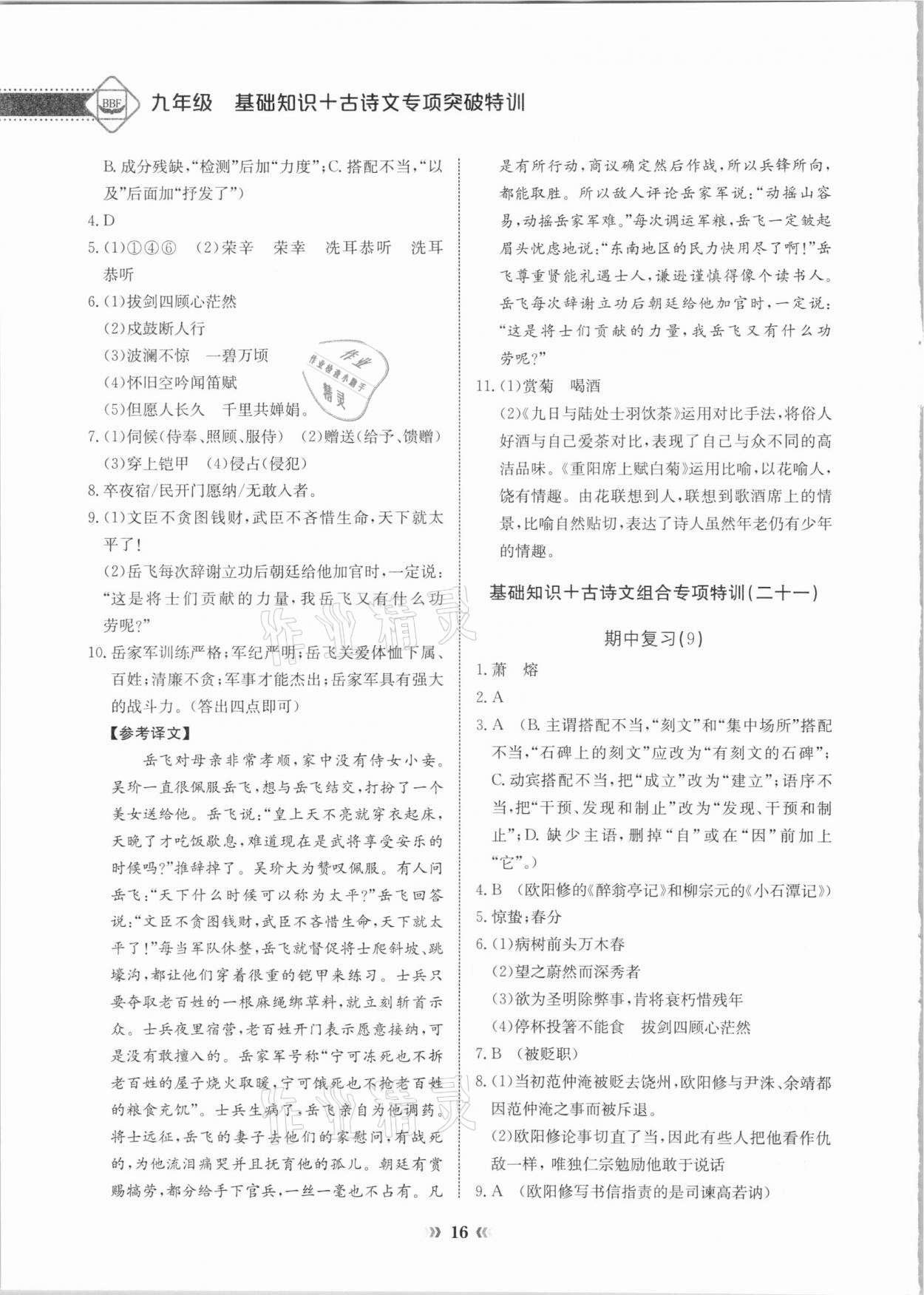 2020年初中语文中考专项突破特训基础知识加古诗文 第16页