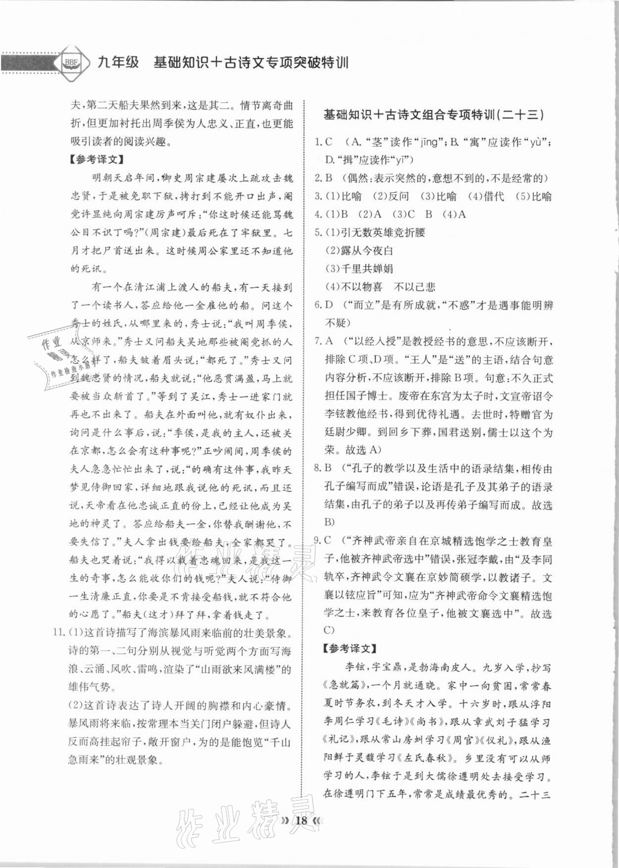 2020年初中语文中考专项突破特训基础知识加古诗文 第18页