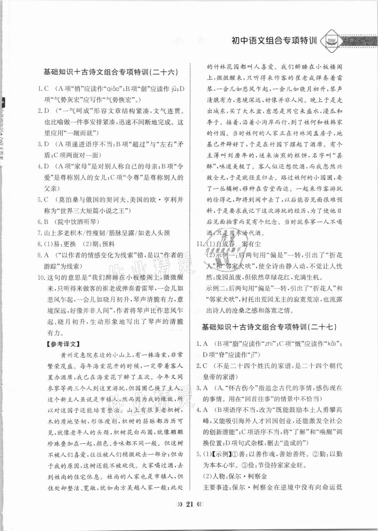 2020年初中語文中考專項突破特訓基礎知識加古詩文 第21頁