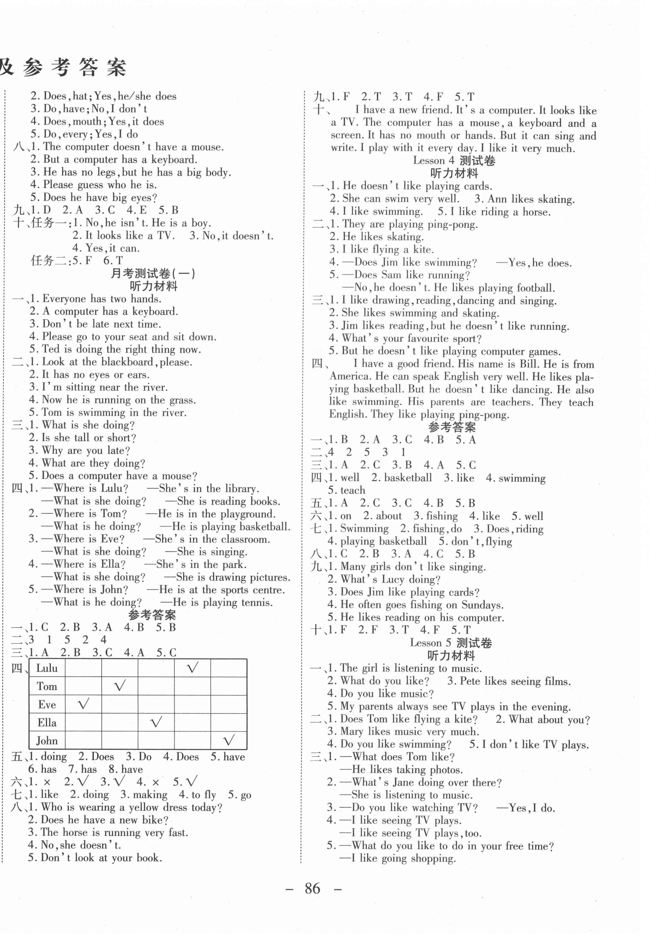 2020年優(yōu)佳好卷五年級(jí)英語(yǔ)上冊(cè)科普版 參考答案第2頁(yè)