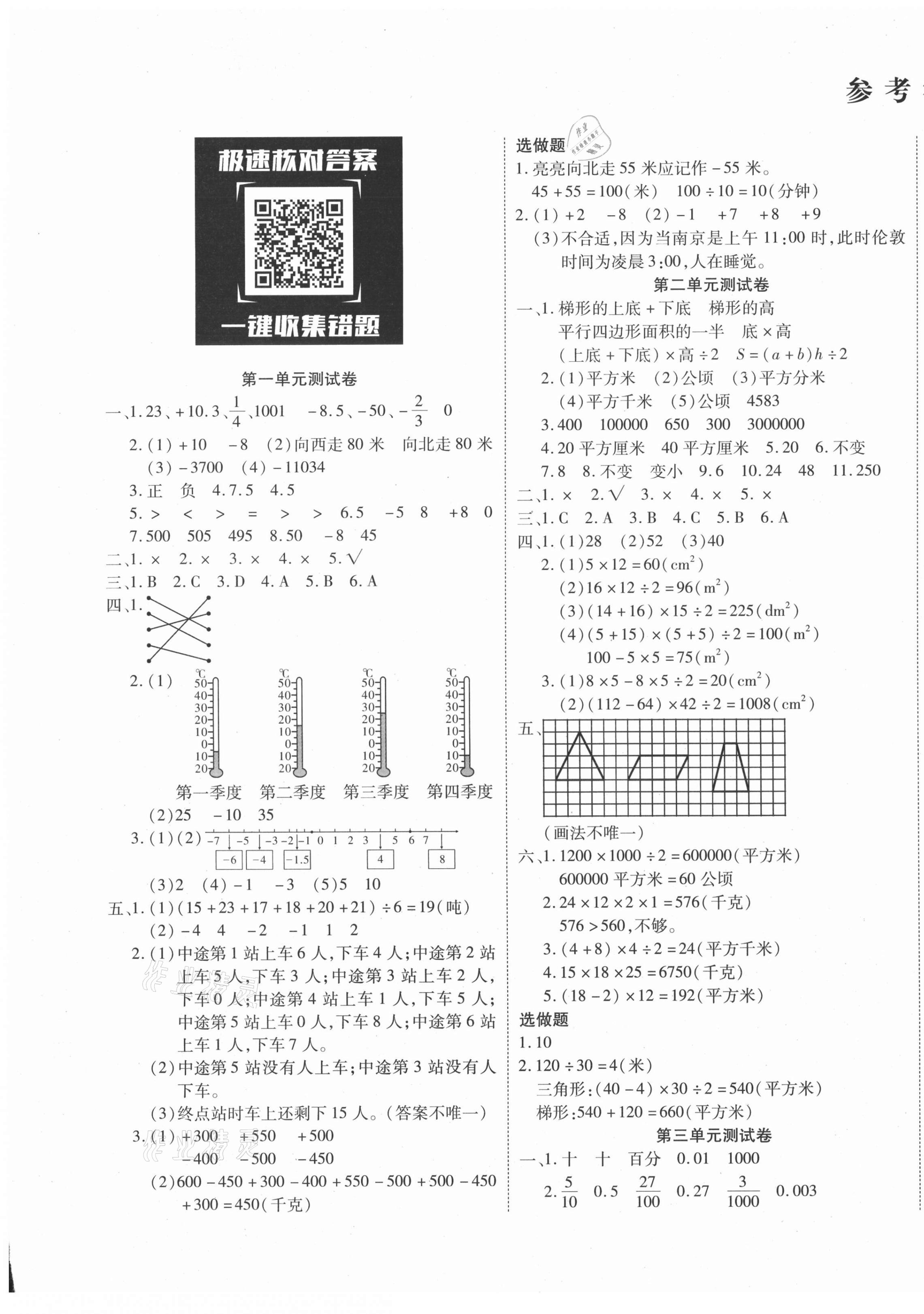 2020年優(yōu)佳好卷五年級數(shù)學上冊蘇教版 參考答案第1頁