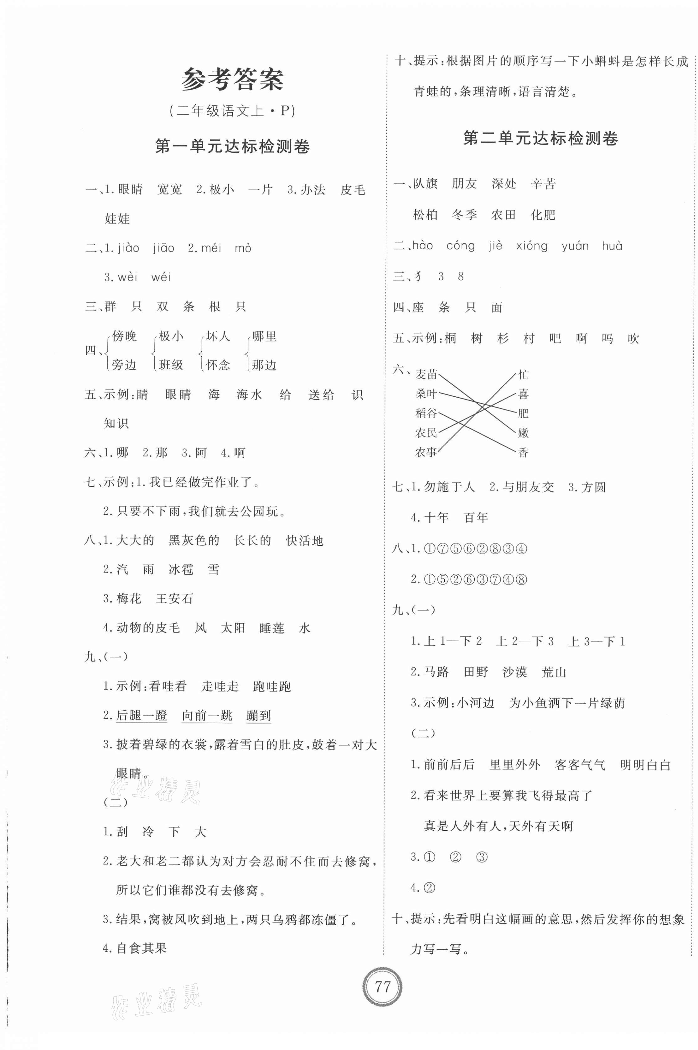 2020年优加密卷二年级语文上册人教版P版 第1页