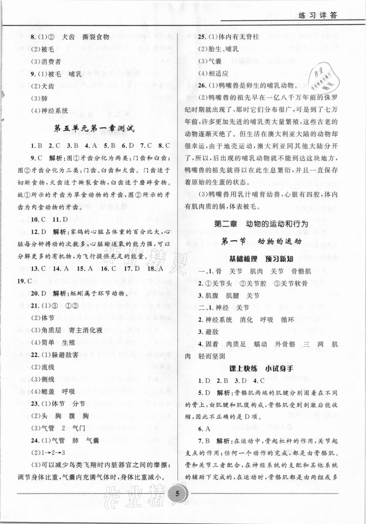 2020年奪冠百分百初中精講精練八年級(jí)生物上冊(cè)人教版 參考答案第5頁(yè)