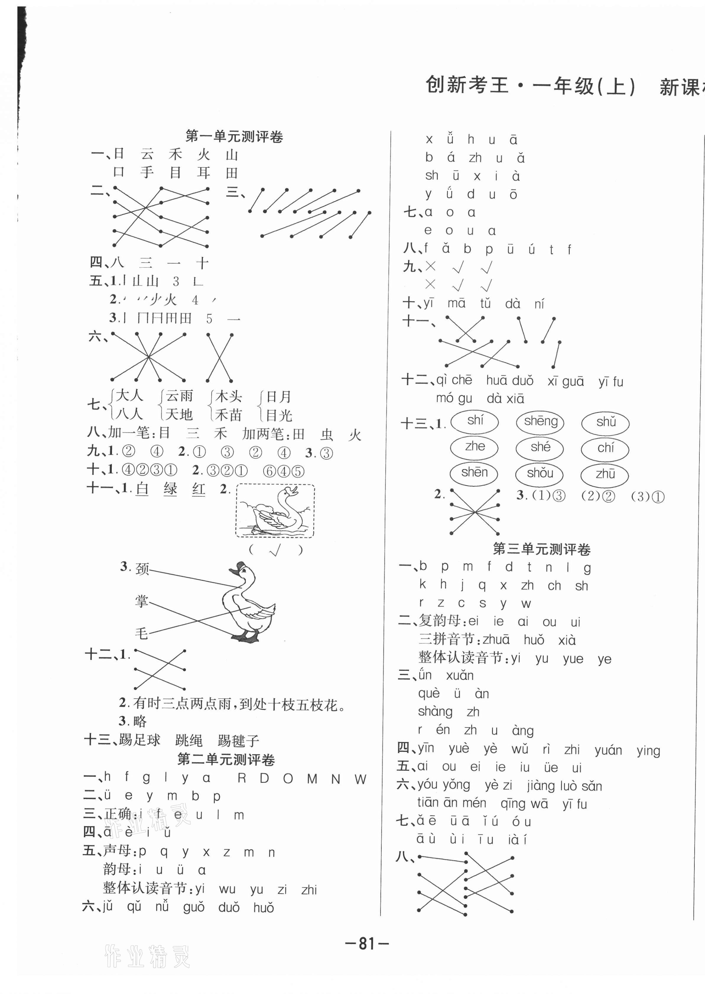 2020年創(chuàng)新考王完全試卷一年級語文上冊人教版 第1頁