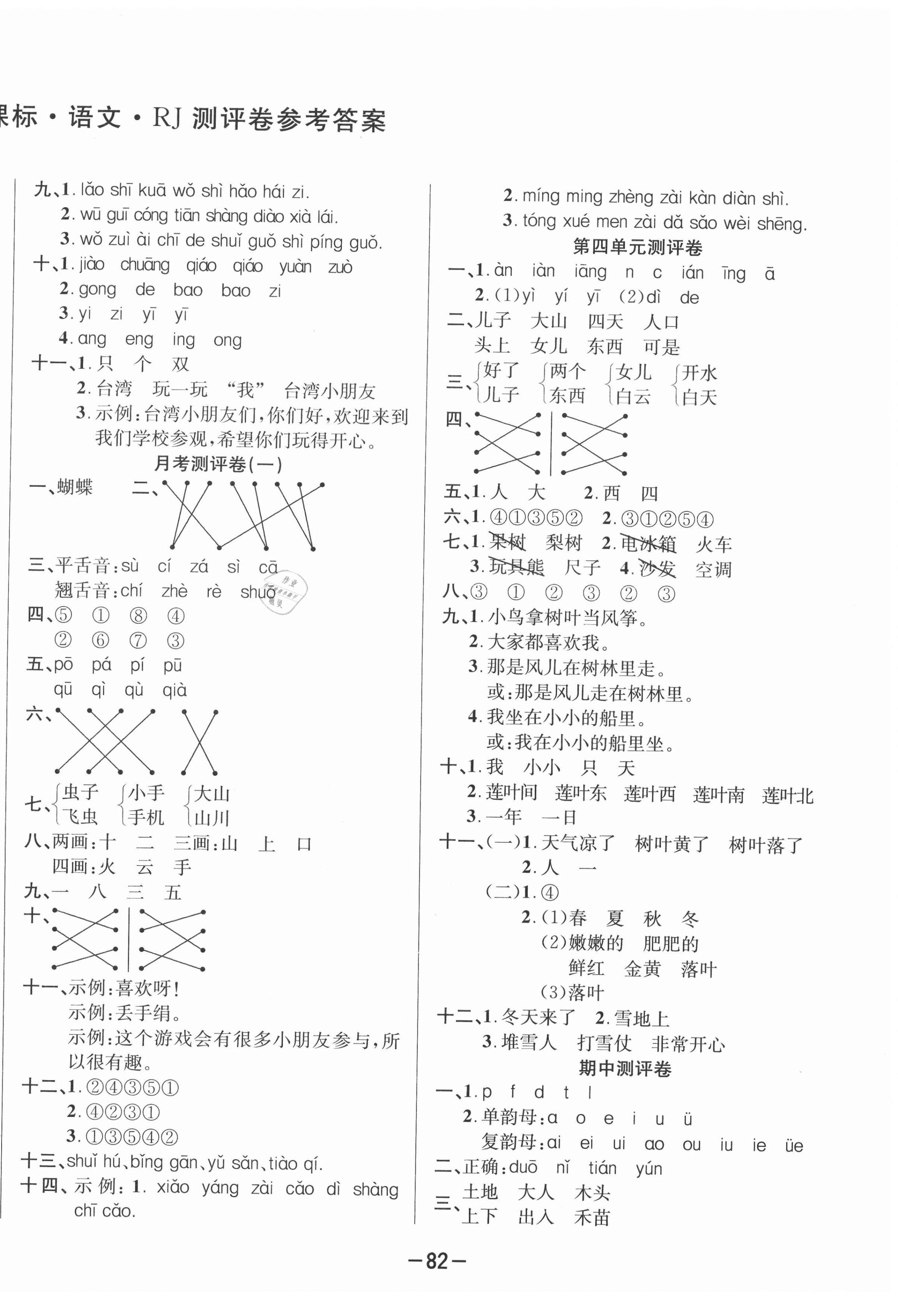 2020年創(chuàng)新考王完全試卷一年級語文上冊人教版 第2頁