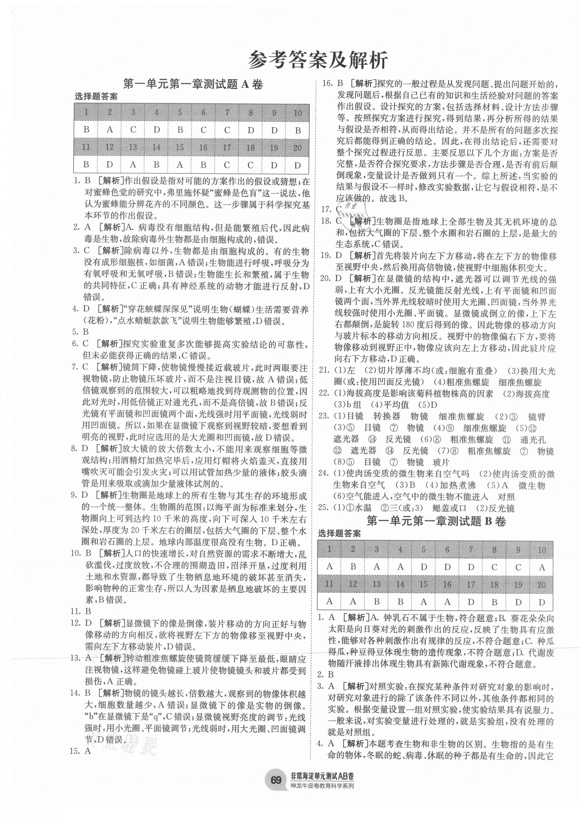 2020年海淀單元測試AB卷七年級生物上冊濟南版 第1頁