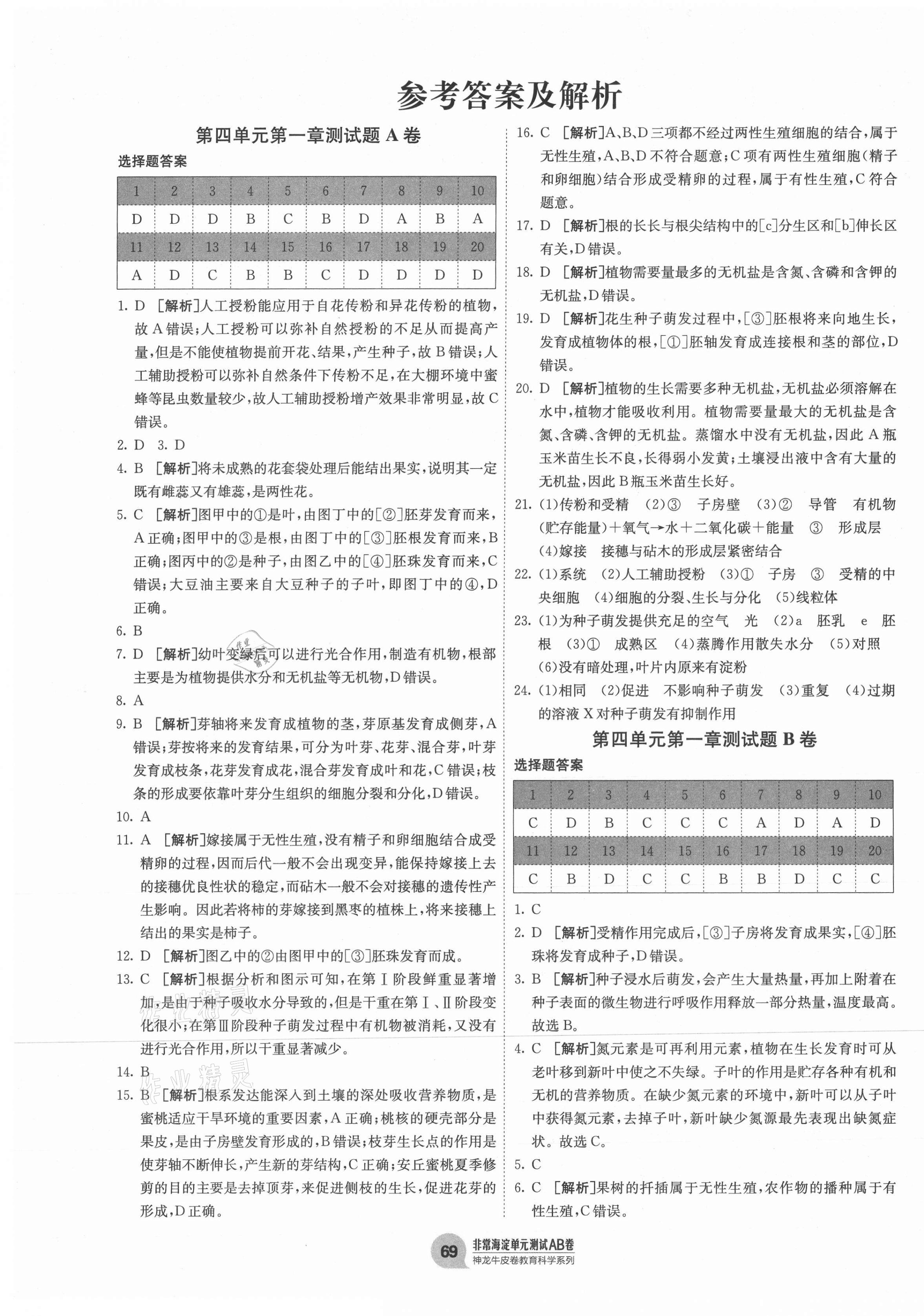 2020年海淀單元測試AB卷八年級生物上冊濟南版 第1頁