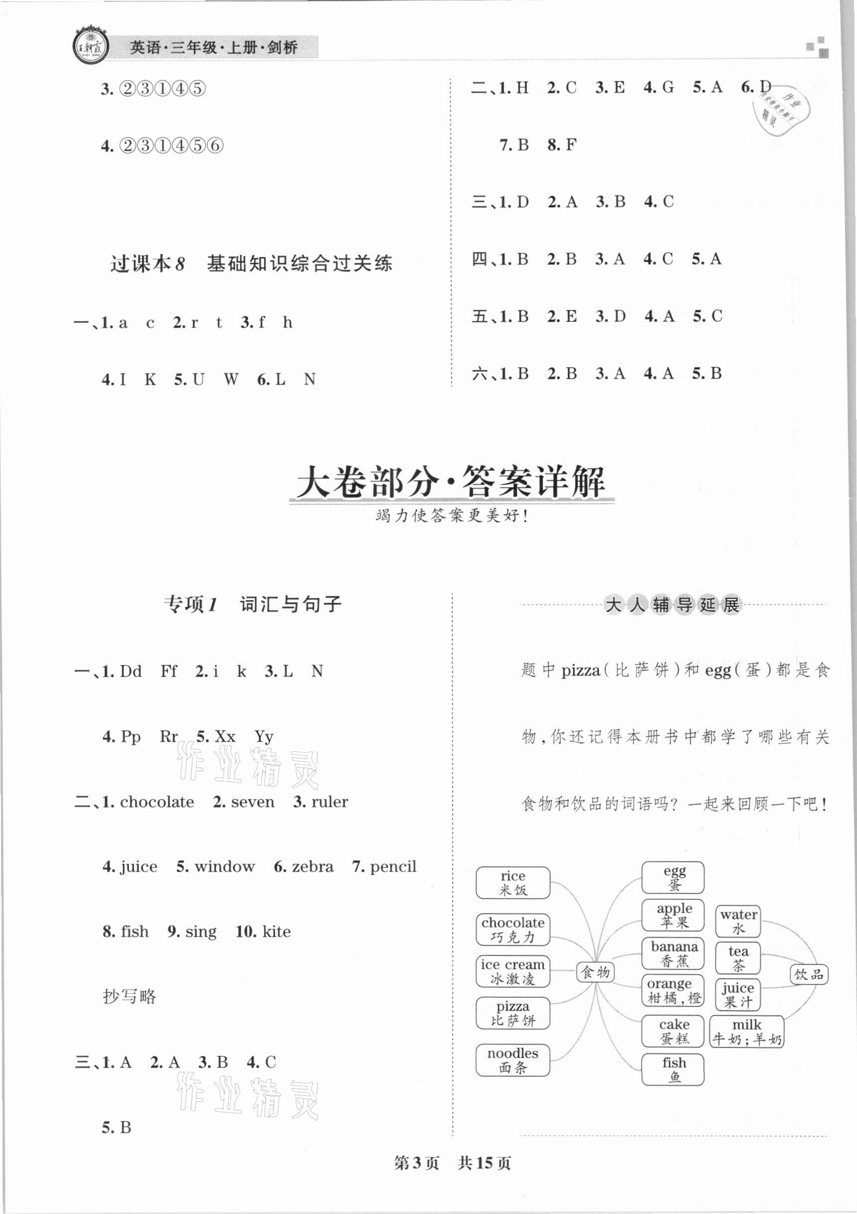 2020年王朝霞期末真題精編三年級英語上冊劍橋版武漢專版 參考答案第3頁