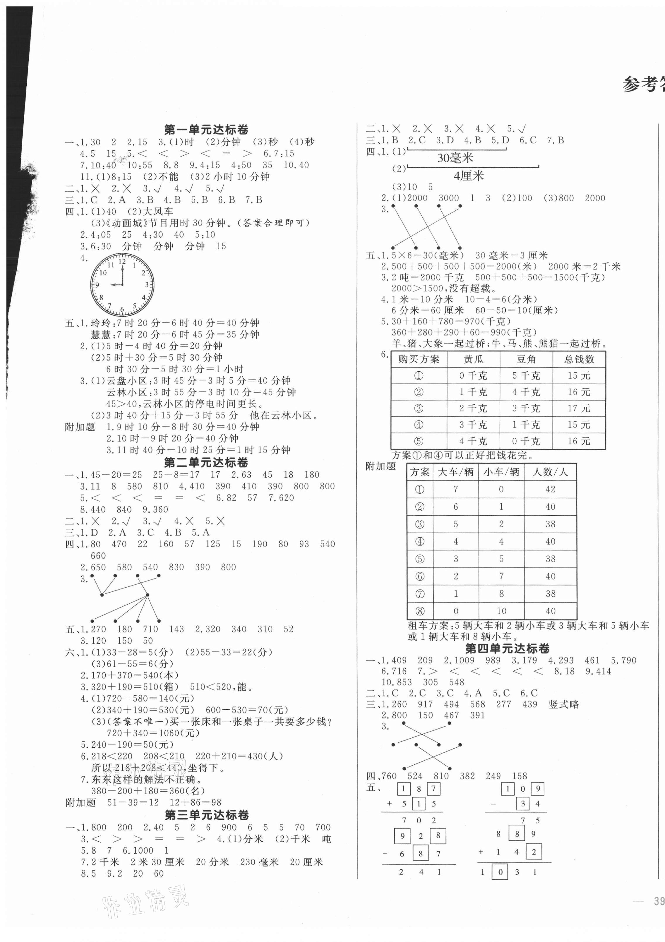 2020年天天向上同步測試三年級數(shù)學上冊人教版 第1頁