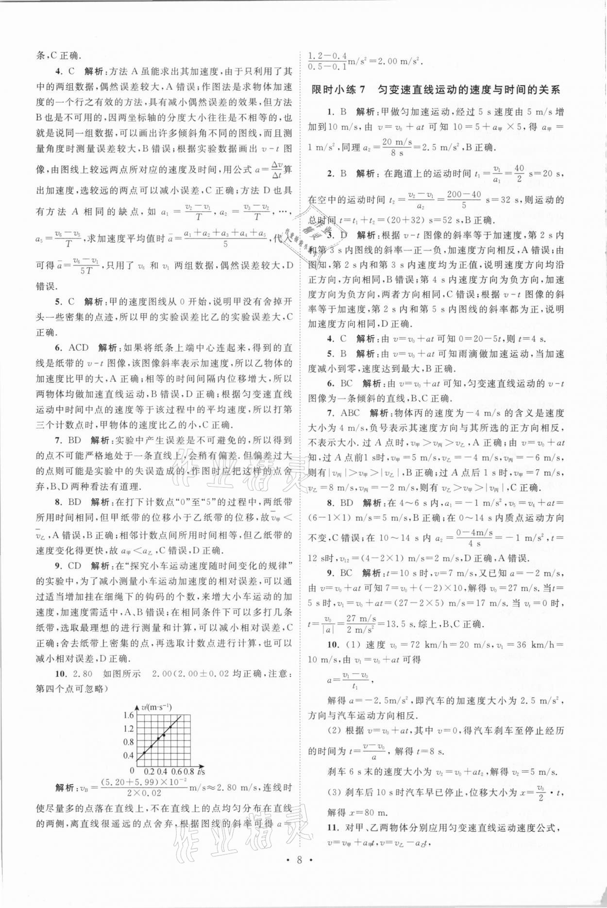 2020年高中物理小題狂做必修第一冊人教版 參考答案第8頁