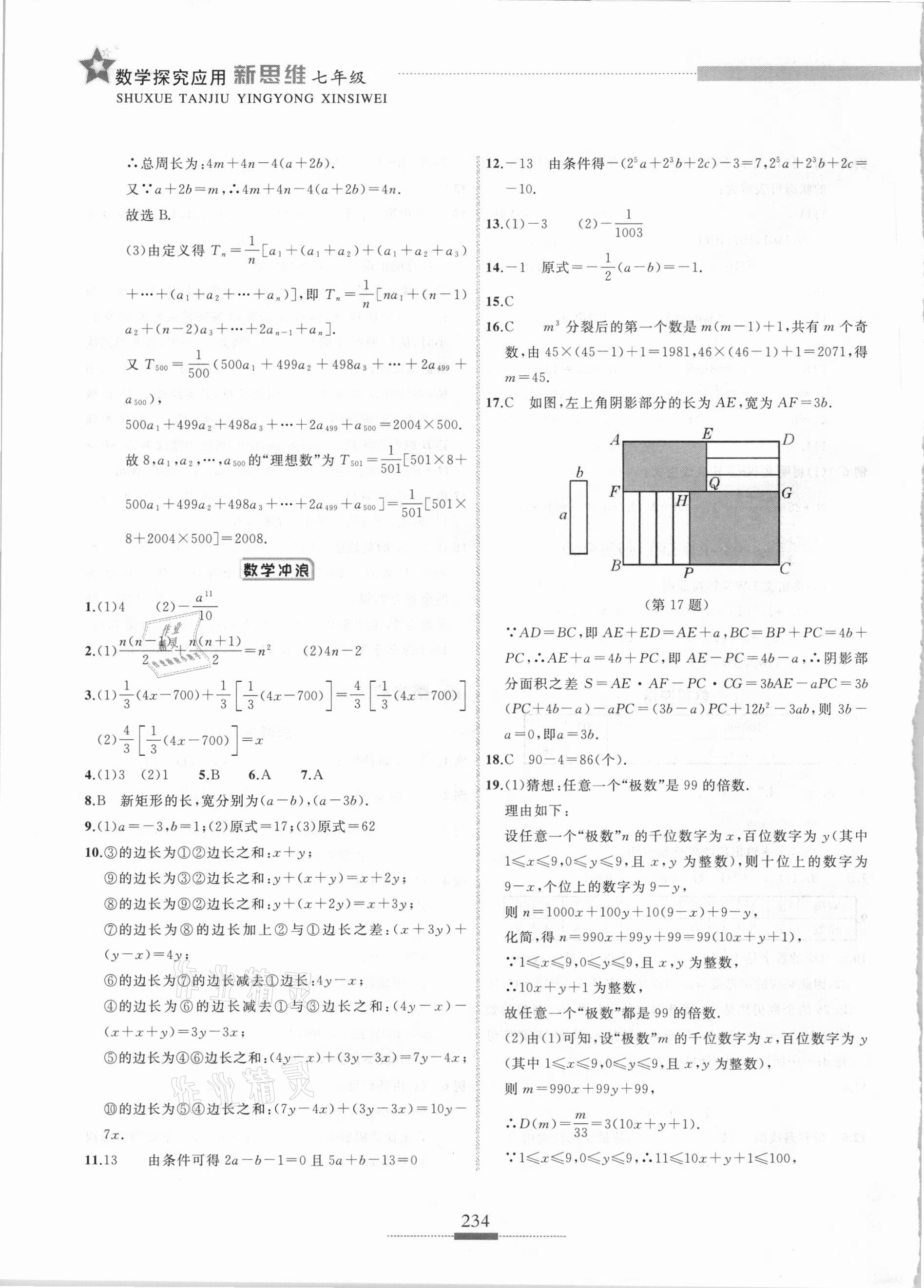 2020年探究应用新思维七年级数学 参考答案第5页