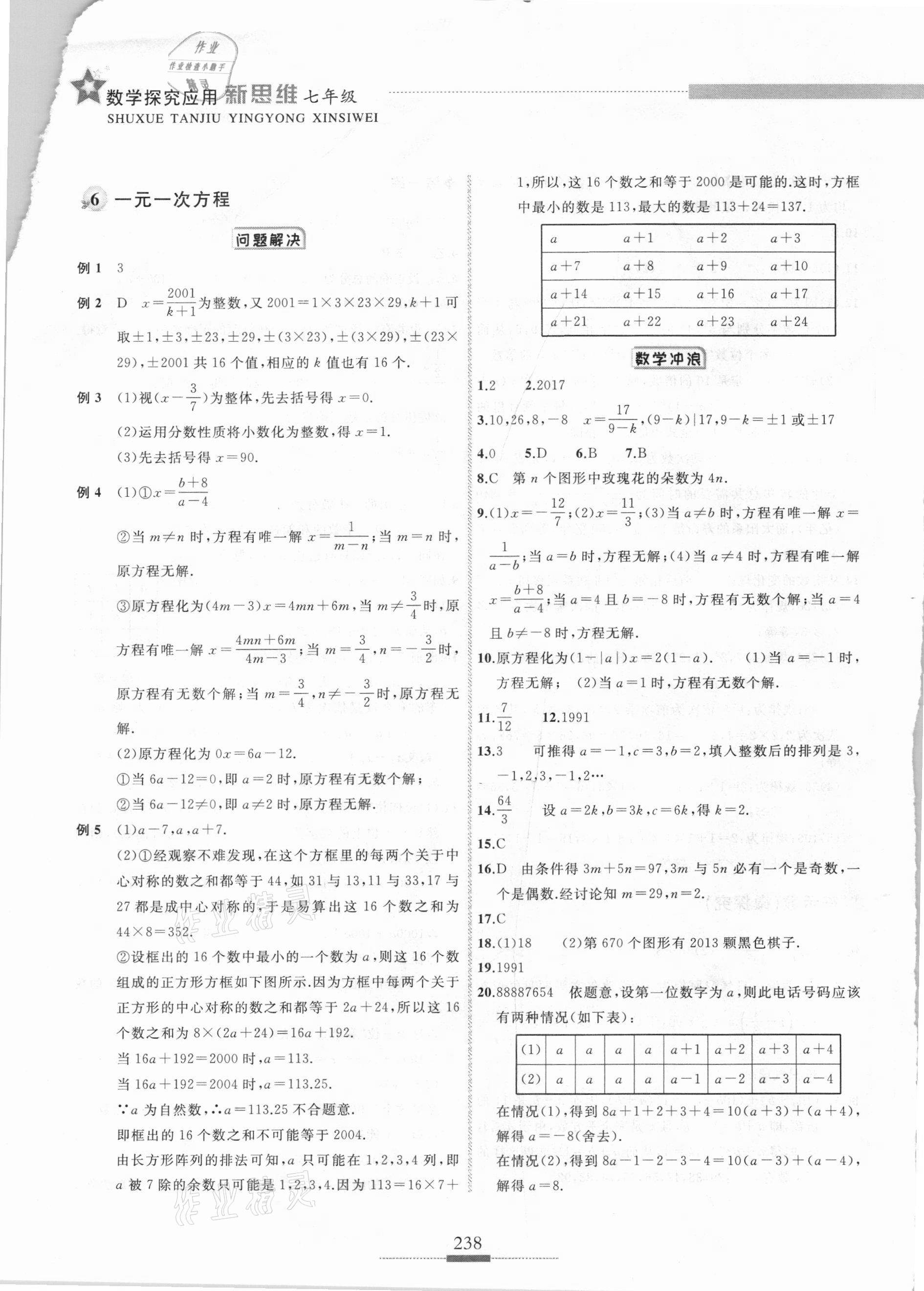 2020年探究应用新思维七年级数学 参考答案第9页