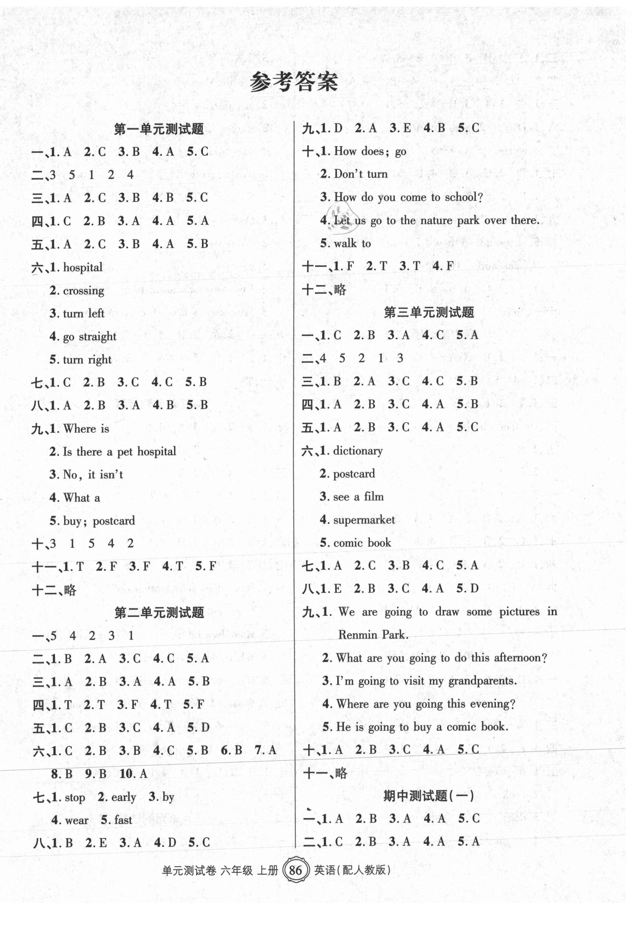 2020年智慧通單元測(cè)試卷六年級(jí)英語(yǔ)上冊(cè)人教版臨沭專(zhuān)版 第1頁(yè)