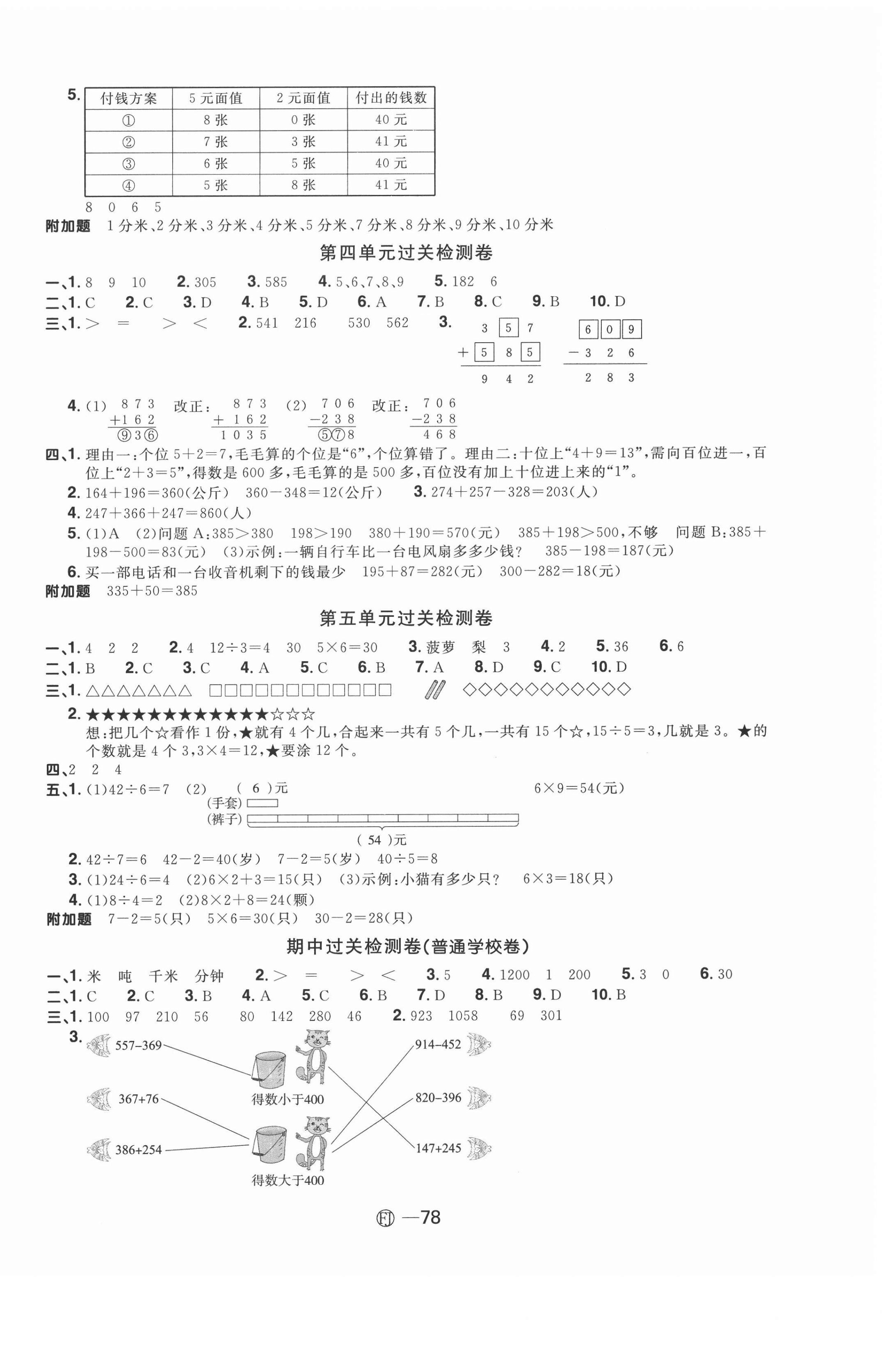 2020年陽光同學一線名師全優(yōu)好卷三年級數學上冊人教版福建專版 參考答案第2頁