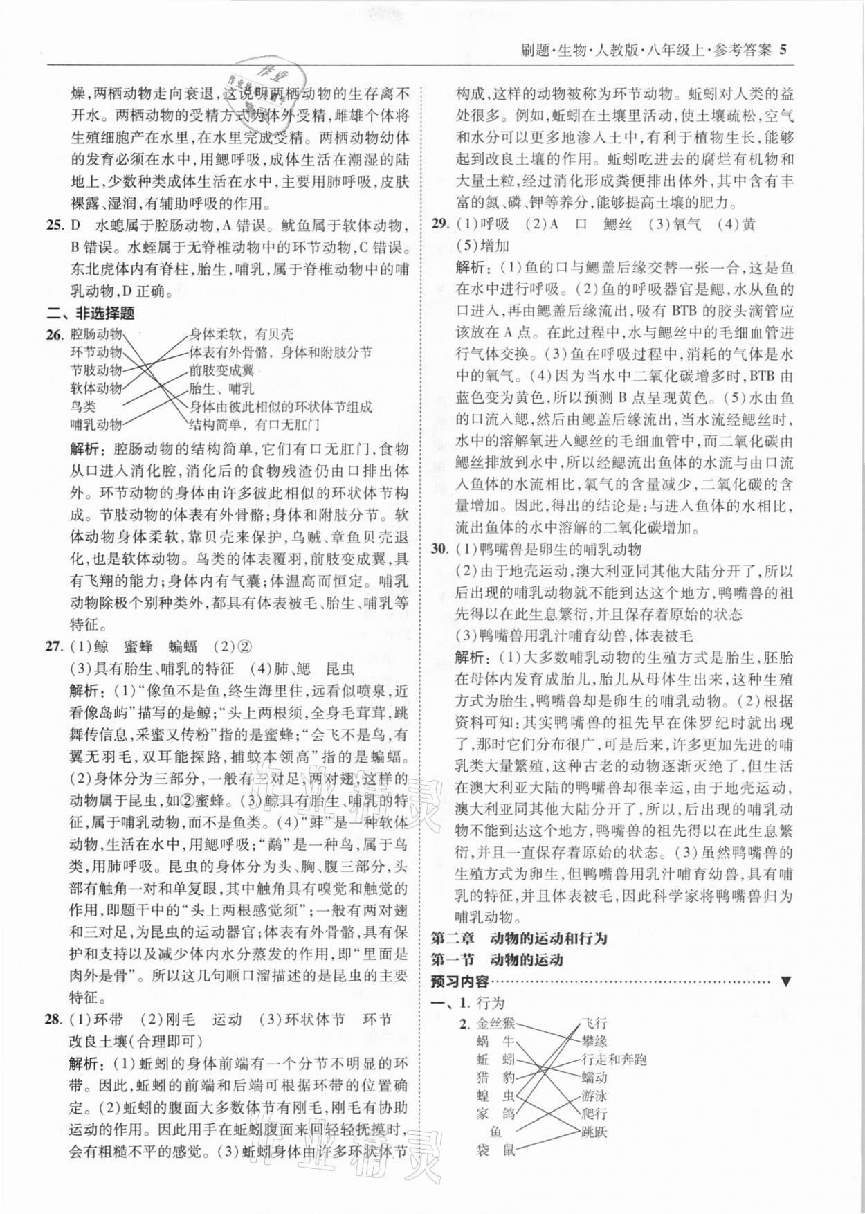 2020年北大綠卡刷題八年級生物上冊人教版 參考答案第5頁