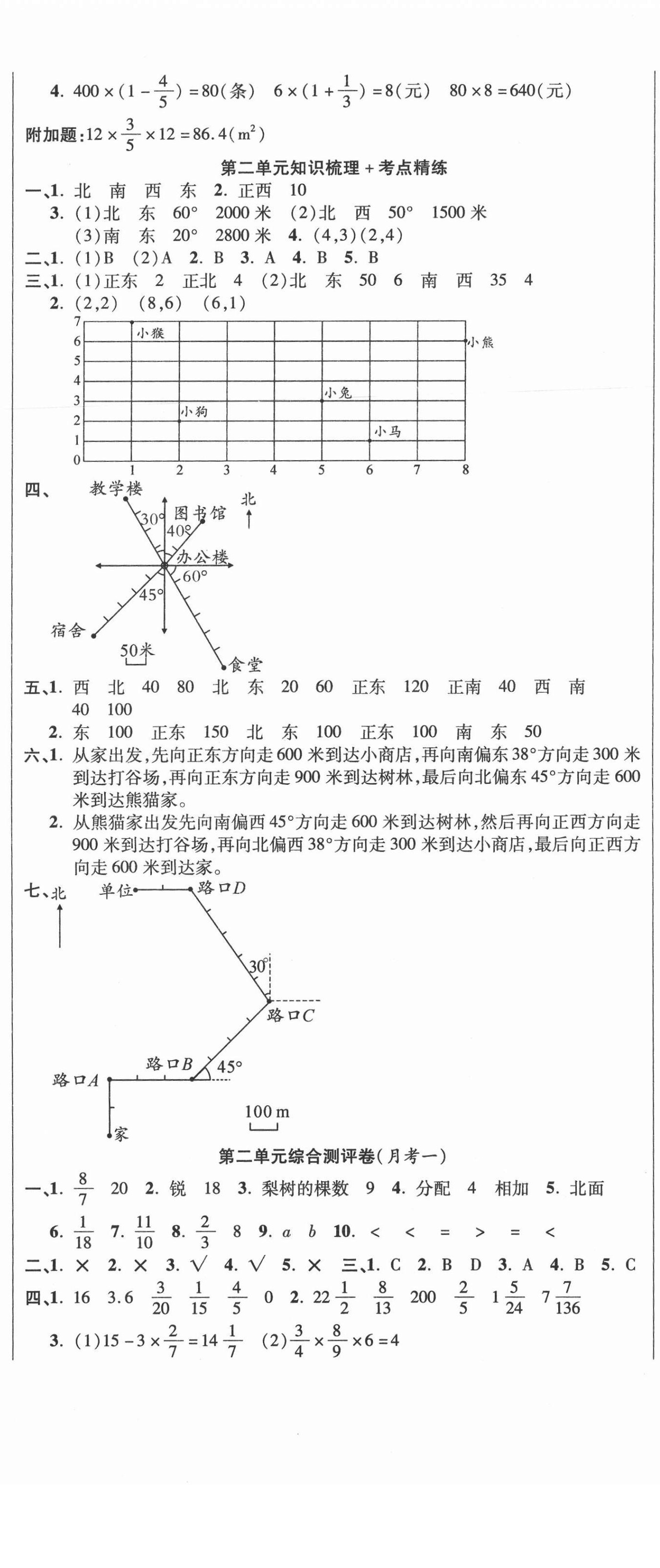 2020年名師考點(diǎn)梳理卷六年級數(shù)學(xué)上冊人教版 參考答案第2頁