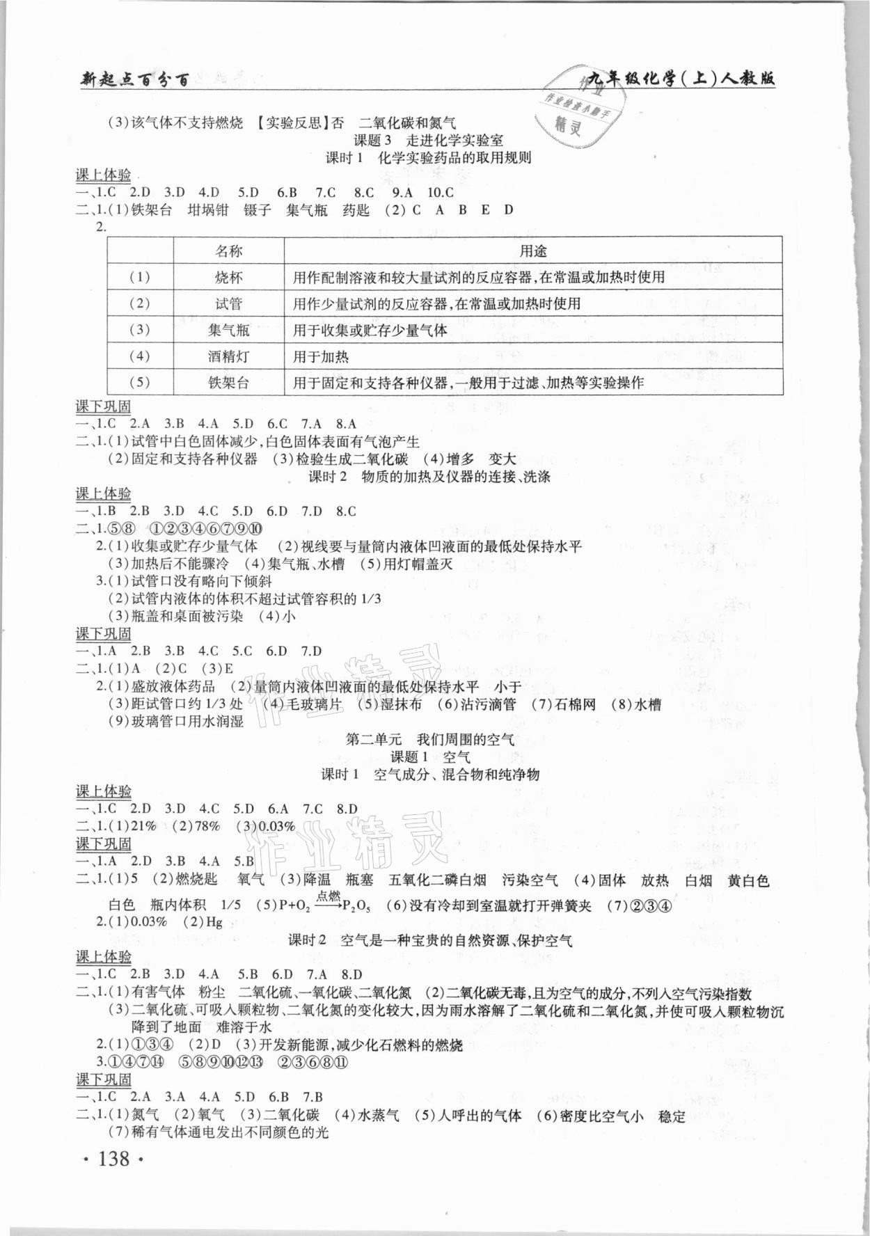 2020年新起點百分百課課練九年級化學(xué)上冊人教版 第2頁