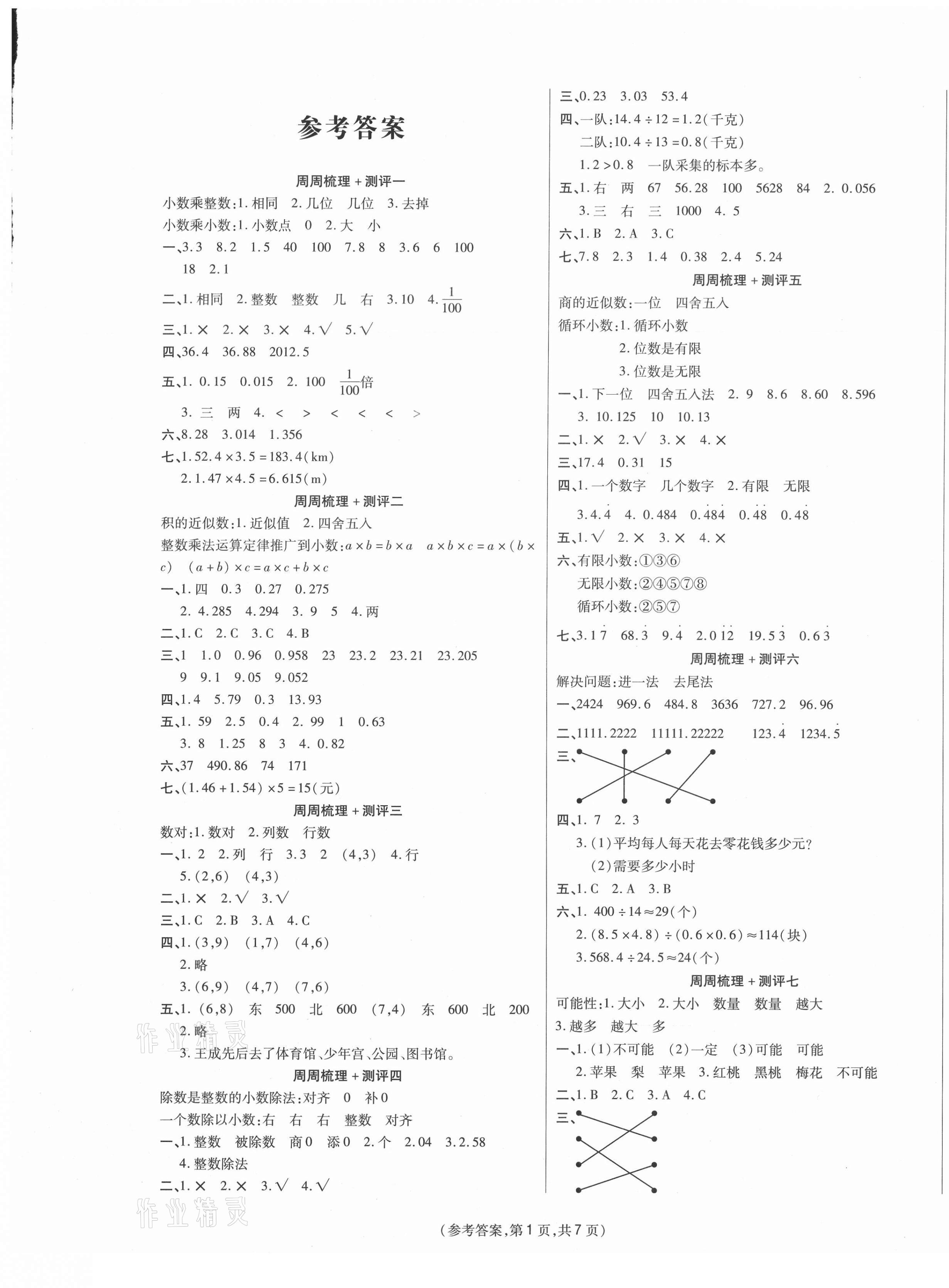 2020年金牌大考卷五年級(jí)數(shù)學(xué)上冊(cè)人教版 參考答案第1頁(yè)