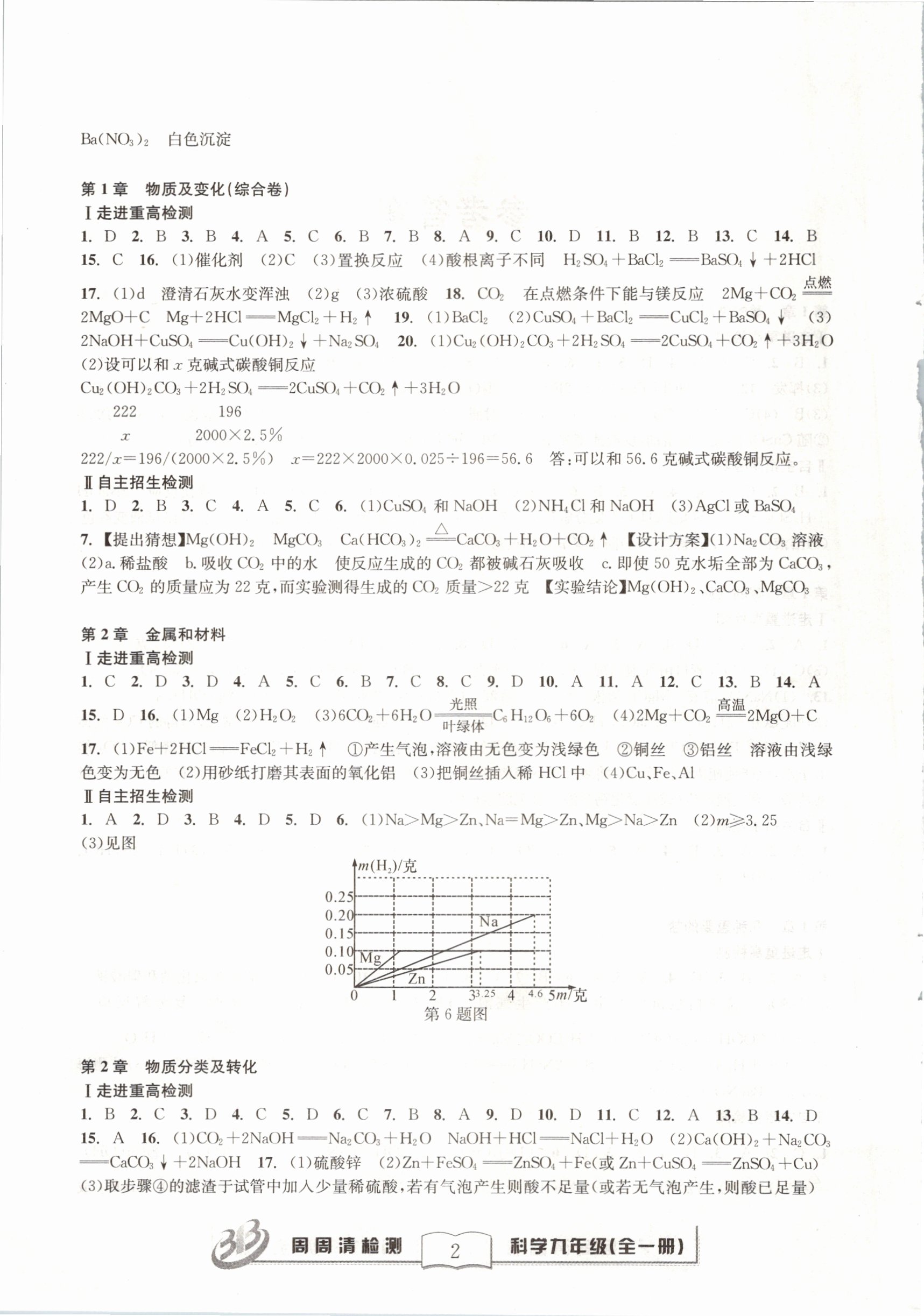 2020年尖子生周周清檢測九年級(jí)科學(xué)全一冊浙教版 第2頁
