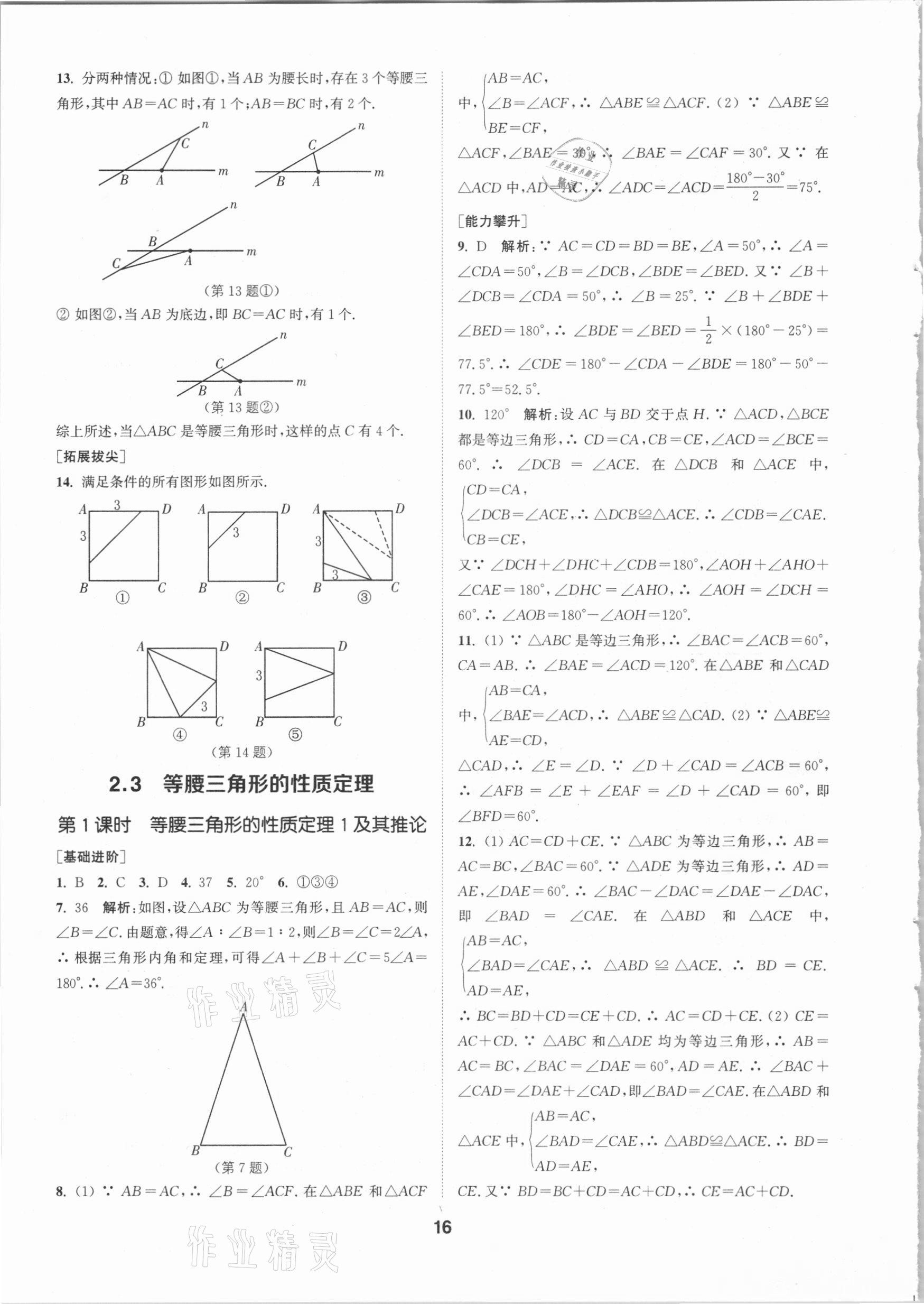 2020年拔尖特训八年级数学上册浙教版 参考答案第15页