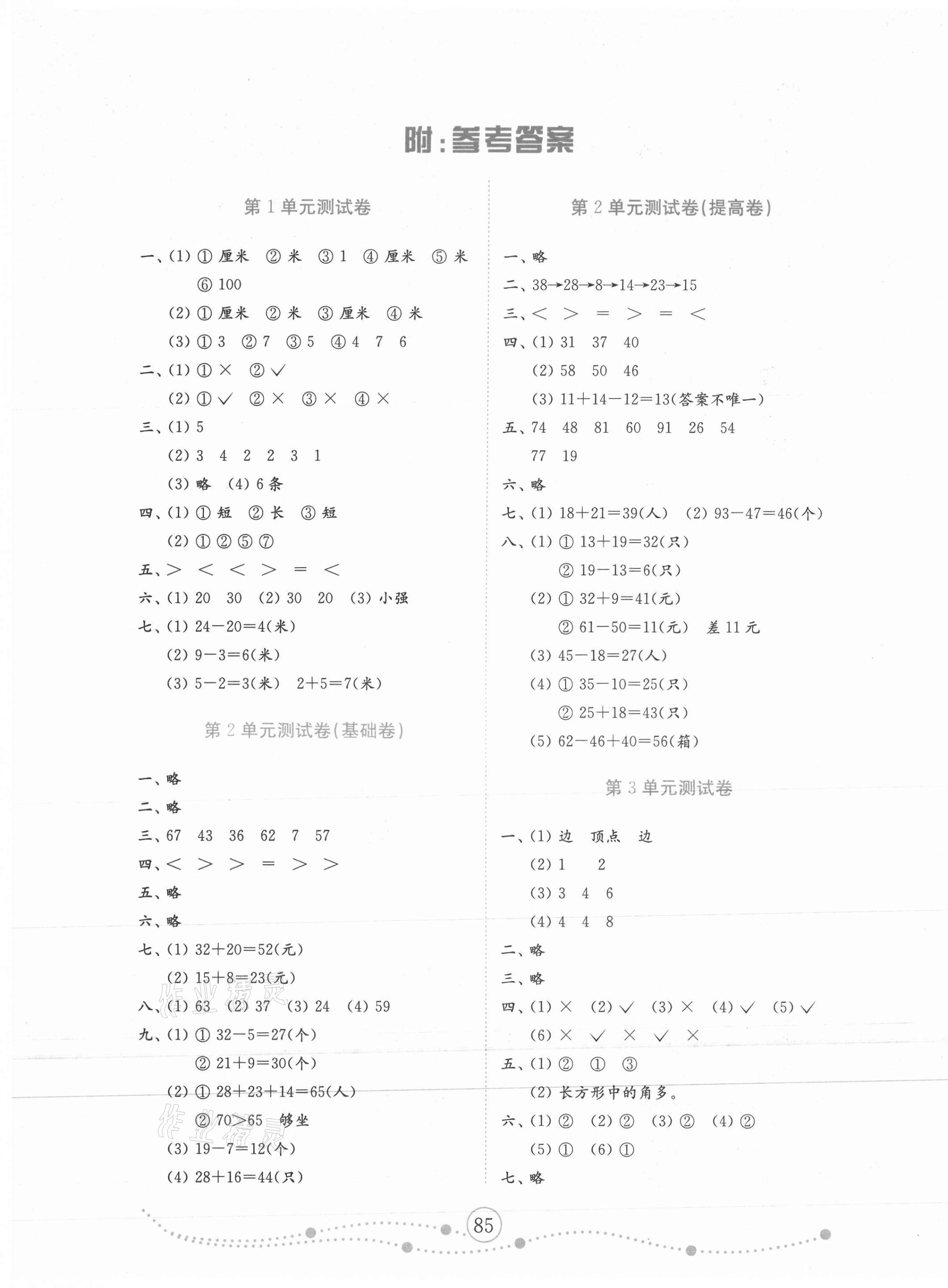 2020年金钥匙小学数学试卷二年级上册人教版金版 第1页