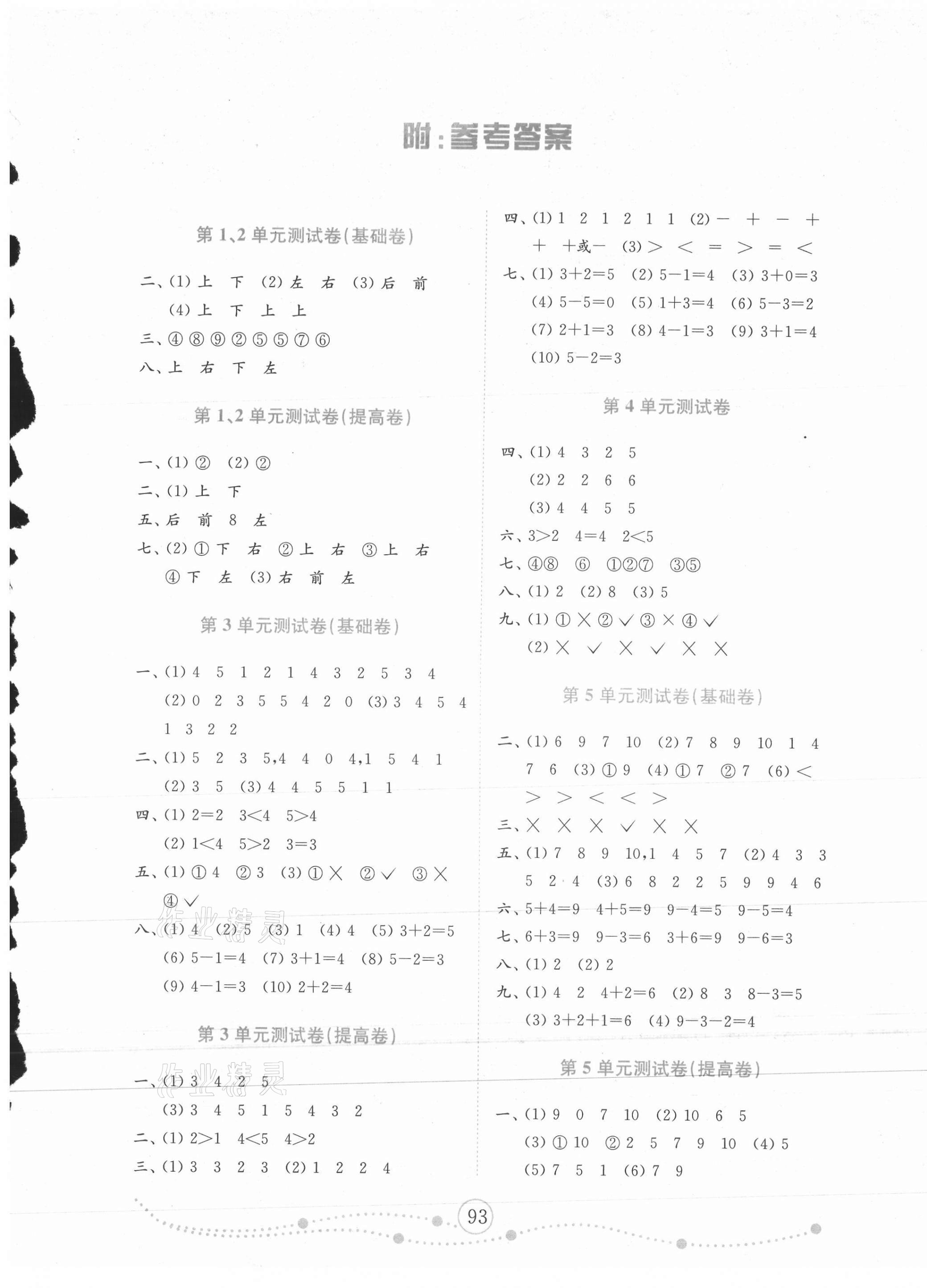 2020年金鑰匙小學(xué)數(shù)學(xué)試卷一年級(jí)上冊人教版金版 第1頁