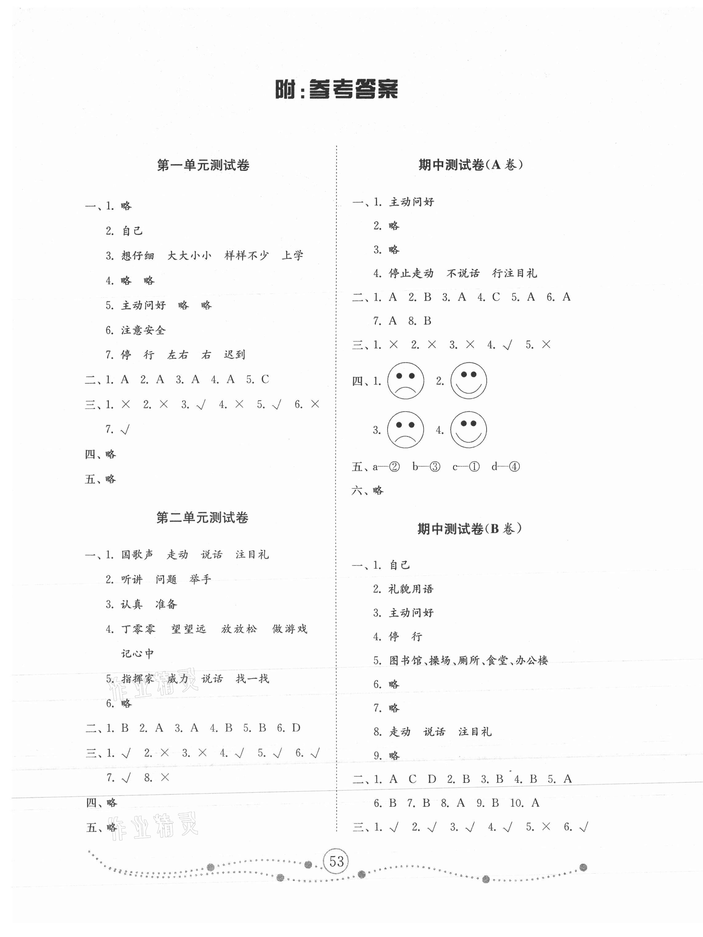 2020年金鑰匙小學(xué)道德與法治試卷一年級上冊人教版 第1頁