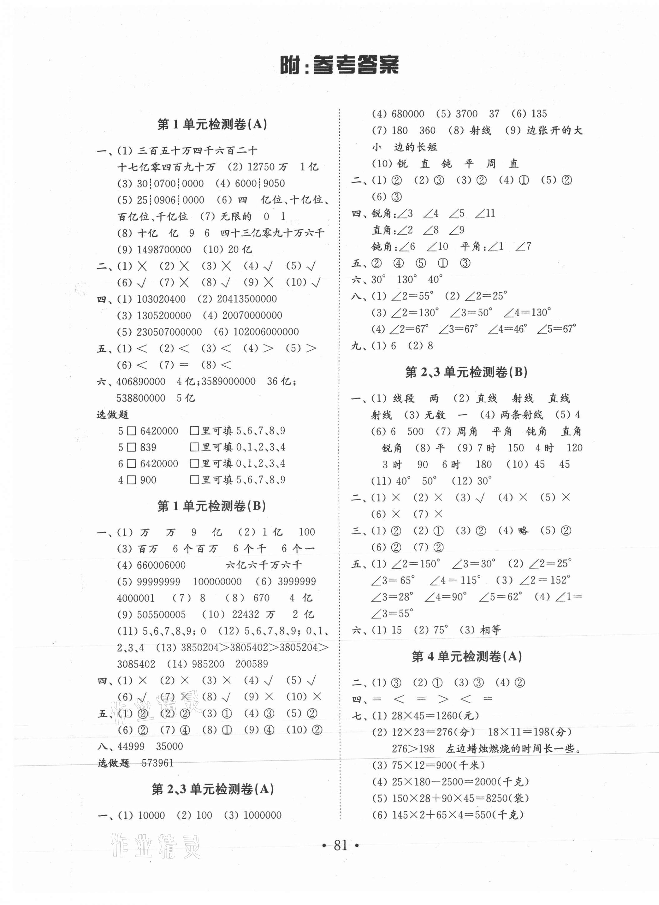 2020年金钥匙小学数学试卷四年级上册人教版 第1页