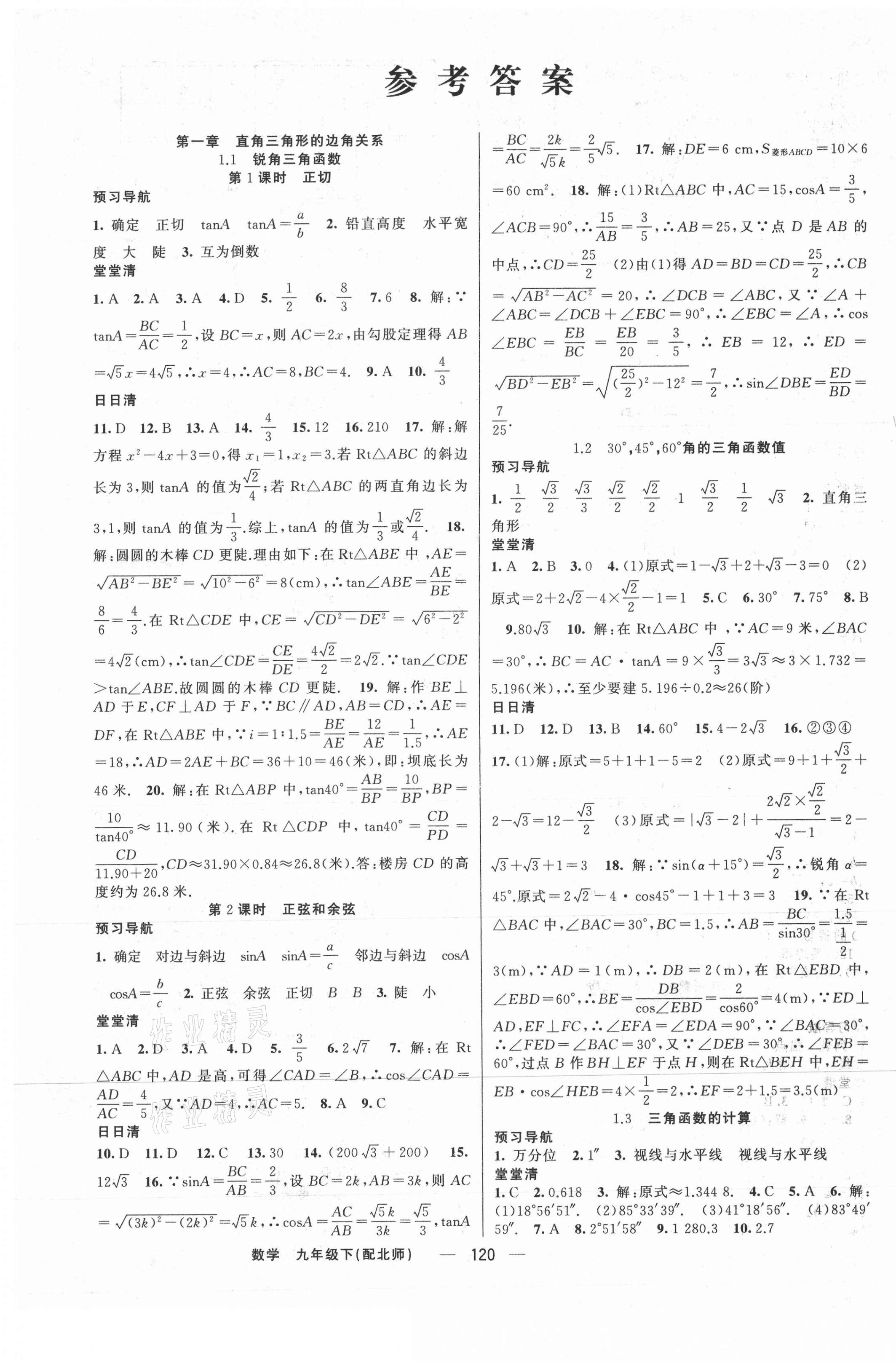 2021年四清导航九年级数学下册北师大版 第1页