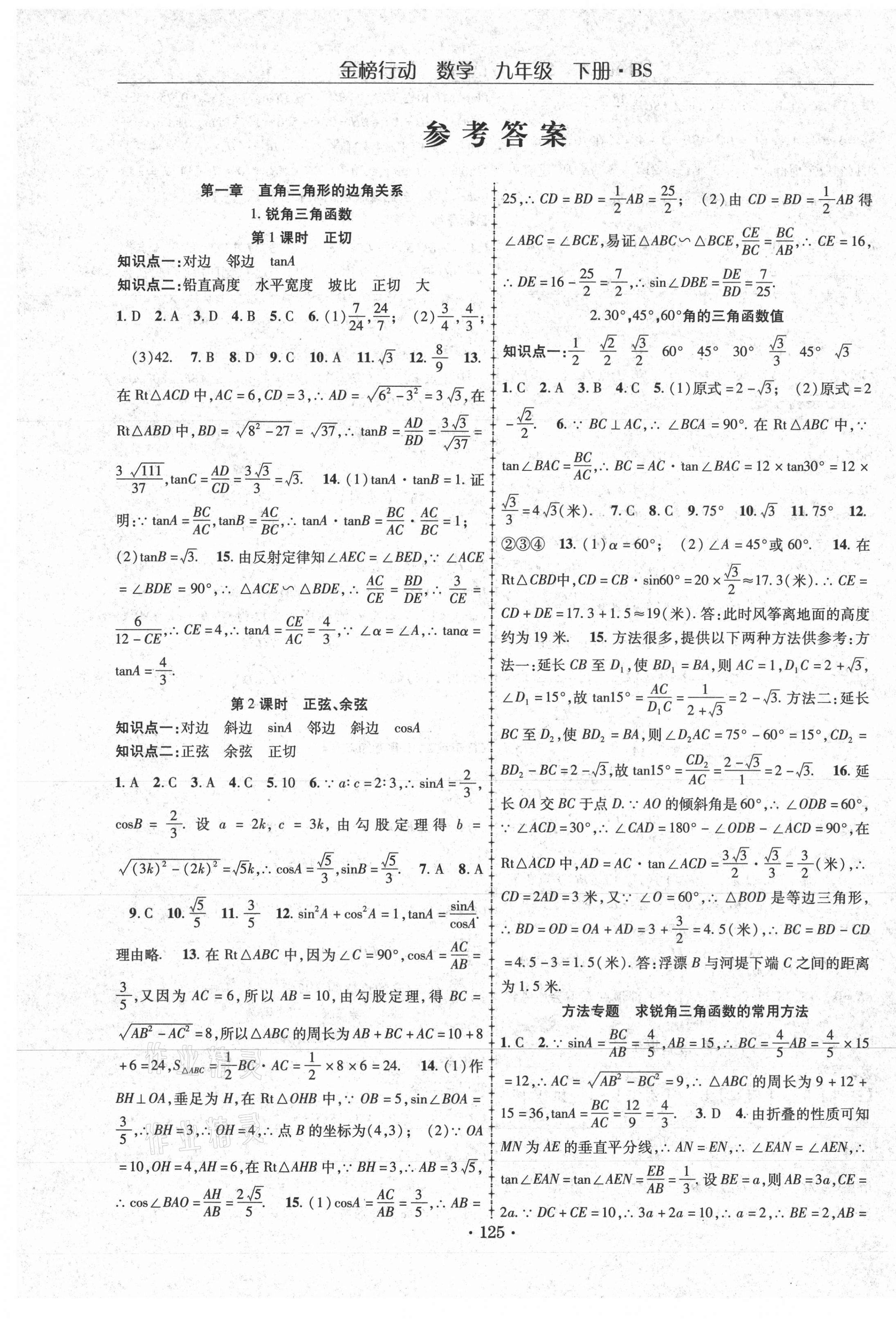 2021年金榜行动九年级数学下册北师大版 第1页